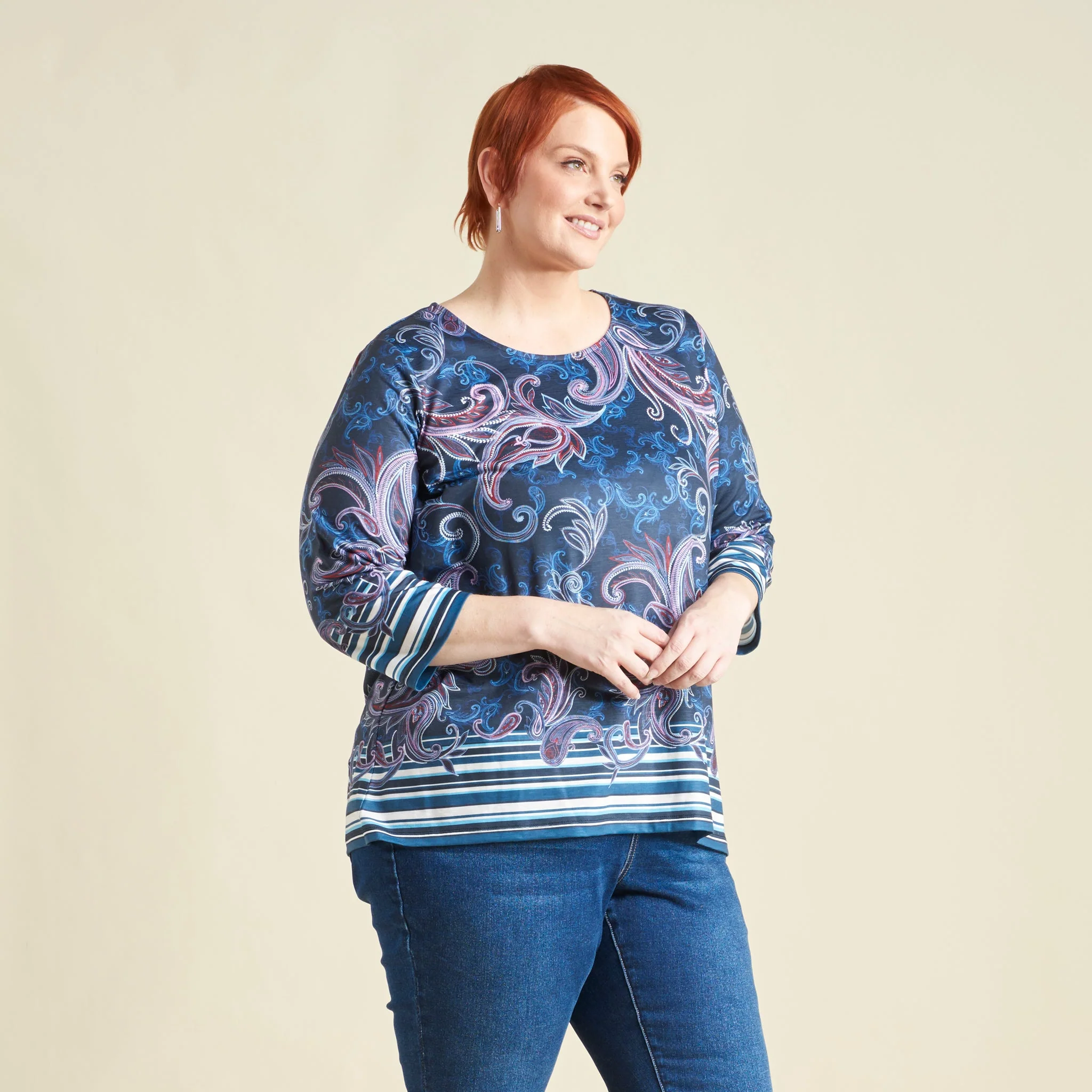 Christopher & Banks Paisley Border Print Jewel Neck Tee - Image 8