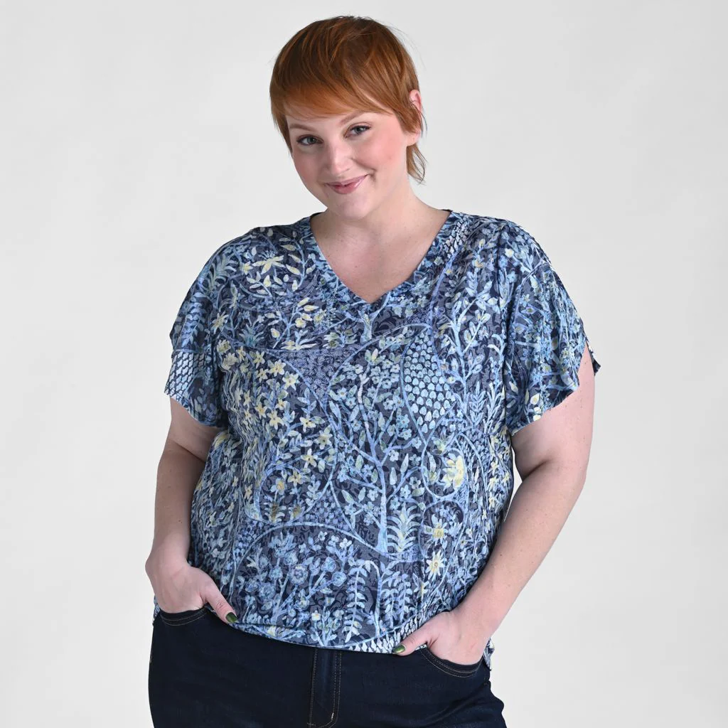 Christopher & Banks Paisley Printed V Neck Tulip Sleeve Top - Image 2