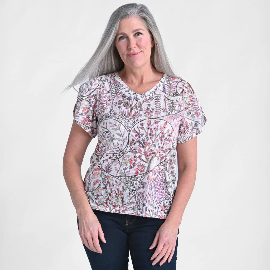 Christopher & Banks Paisley Printed V Neck Tulip Sleeve Top - Image 3