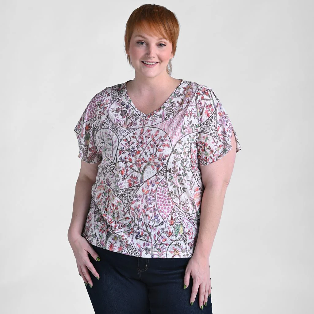 Christopher & Banks Paisley Printed V Neck Tulip Sleeve Top - Image 4
