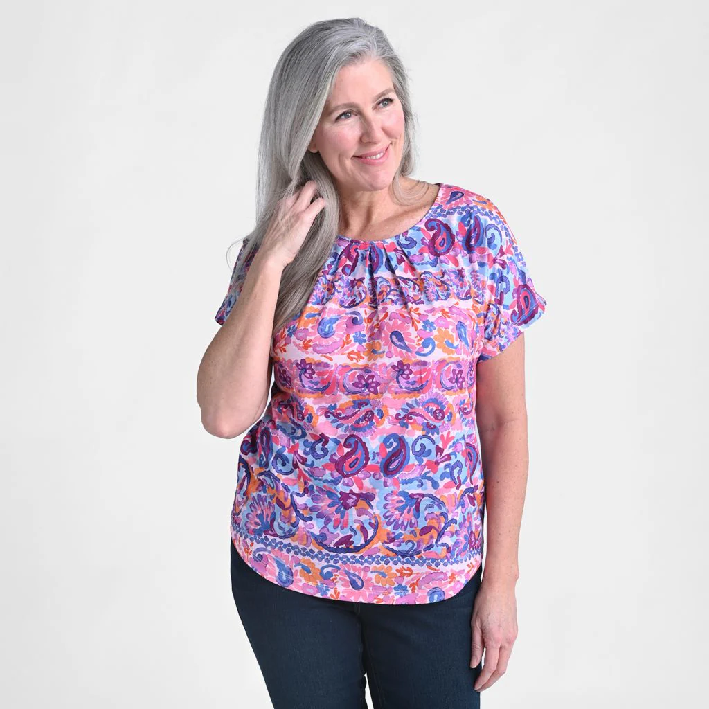 Christopher & Banks Paisley Stripe Print Short Sleeve Tee - Image 2