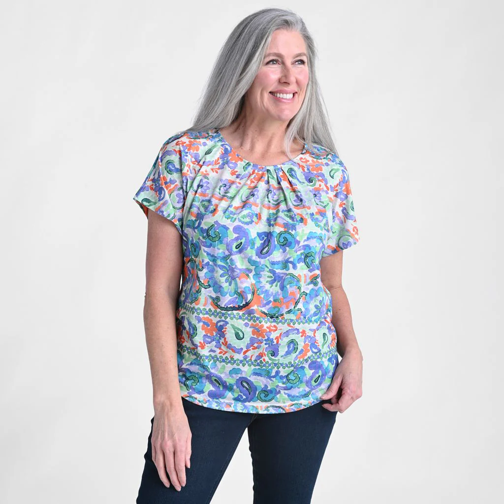 Christopher & Banks Paisley Stripe Print Short Sleeve Tee - Image 3