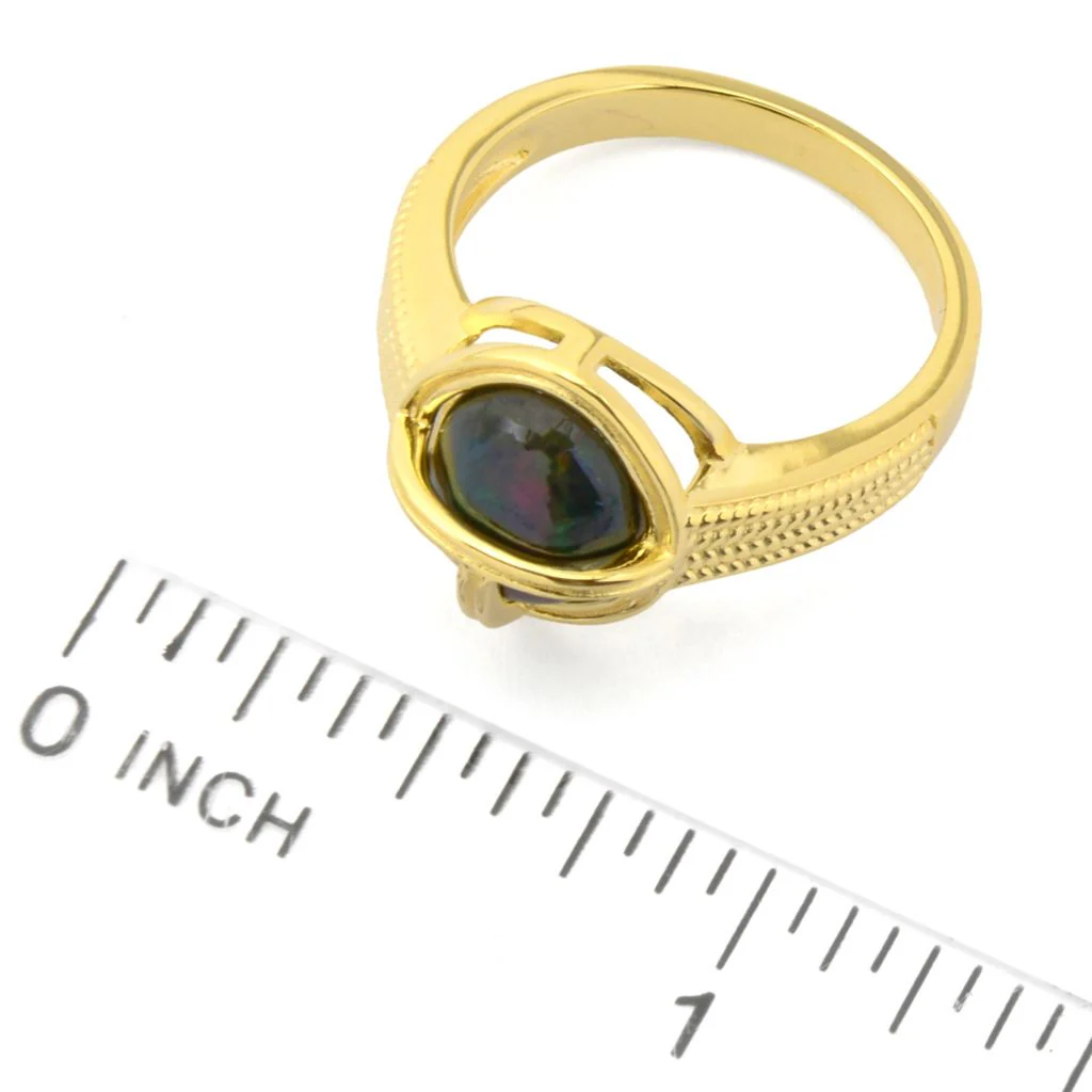 Passport to Egypt 18K Gold Plated 10x8mm Black Opal Scarab Stack Ring - Image 2