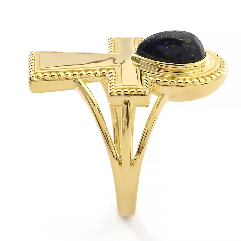 Passport to Egypt 18K Gold Plated 8x6mm Pear Shape Lapis Ankh Cross Ring - Image 2