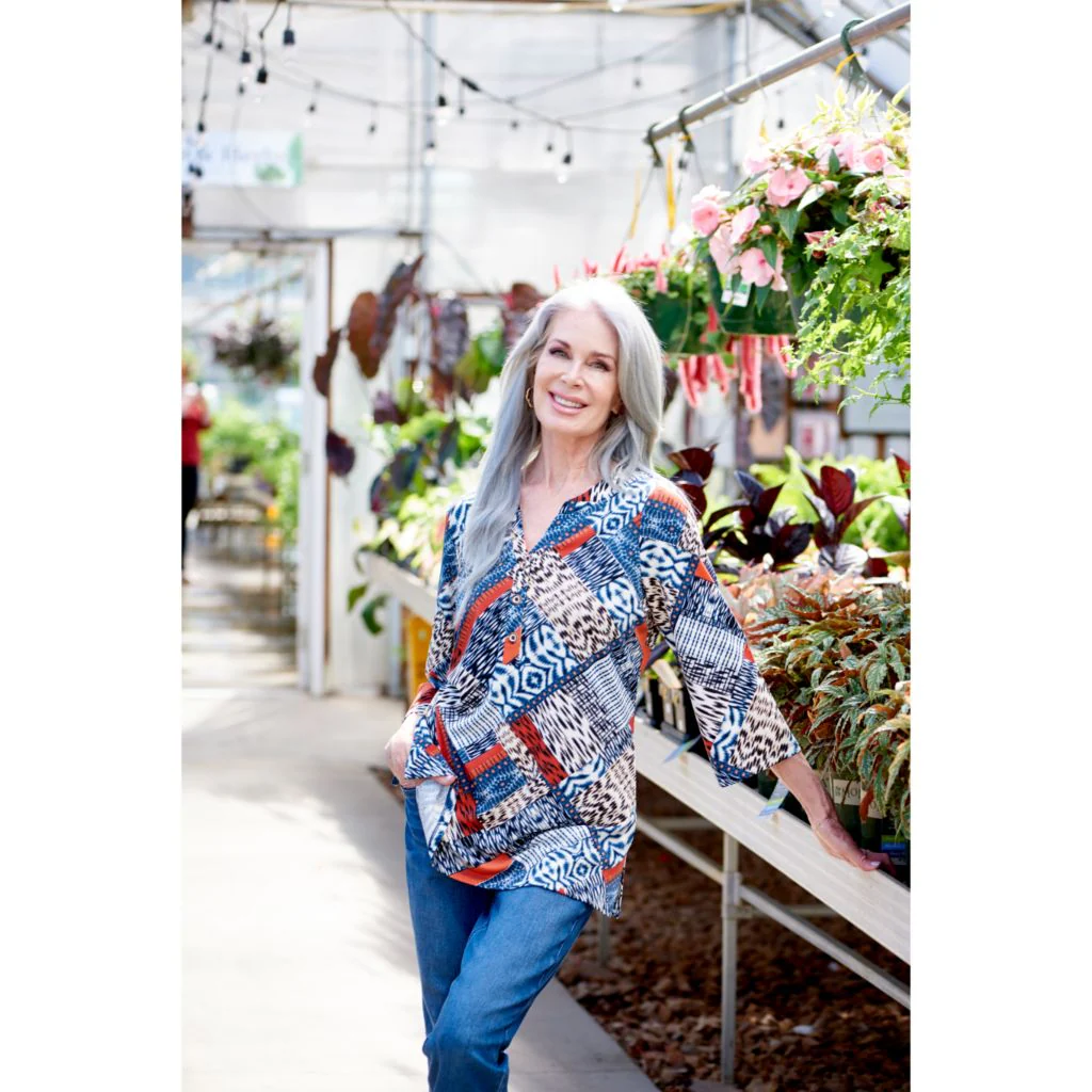 Christopher & Banks Patchwork Bell Sleeve Y Neck Tunic - Image 2