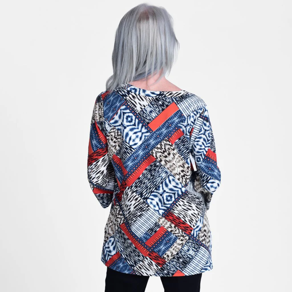 Christopher & Banks Patchwork Bell Sleeve Y Neck Tunic - Image 3