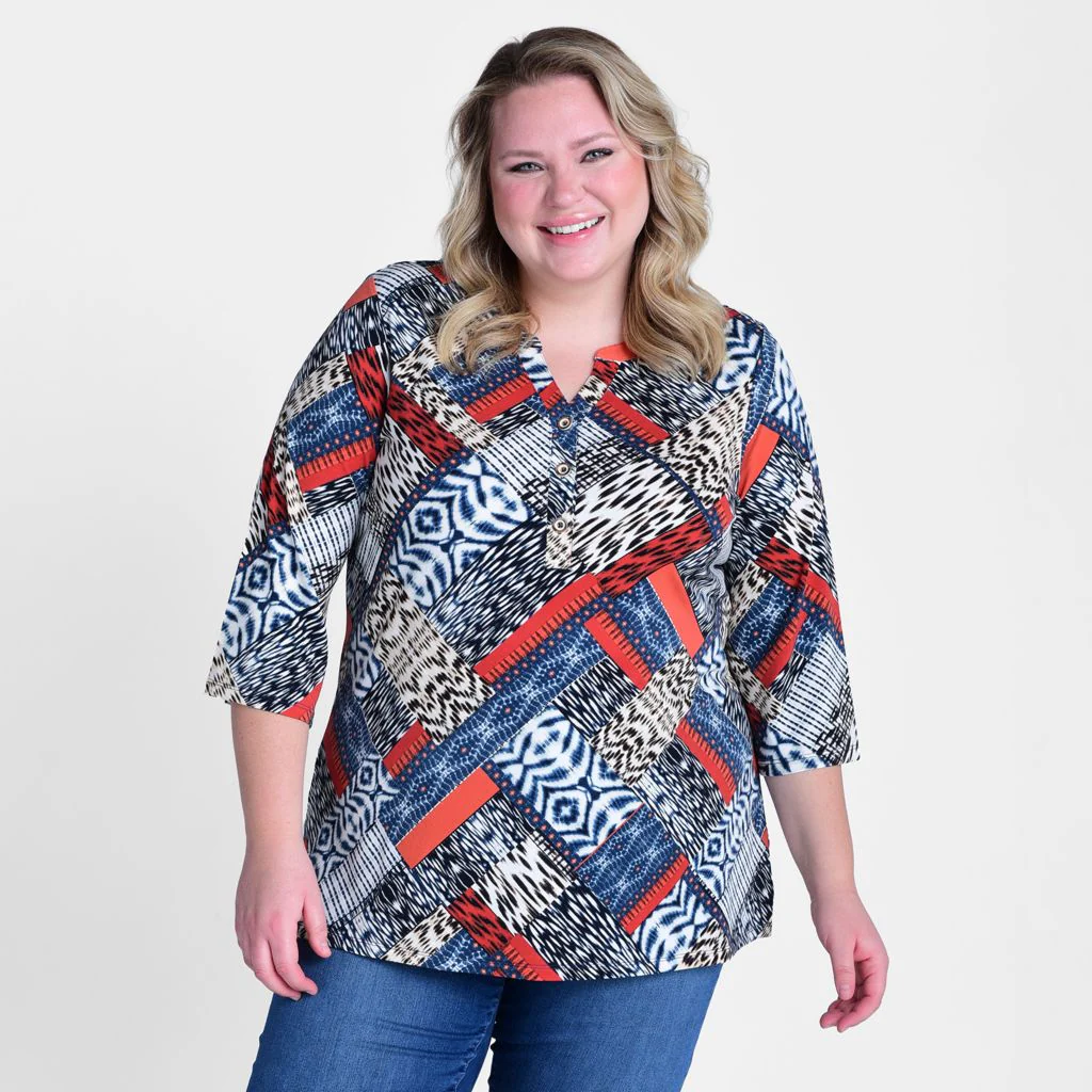 Christopher & Banks Patchwork Bell Sleeve Y Neck Tunic - Image 5