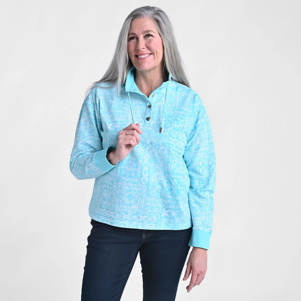 Christopher & Banks Patchwork Print Mock Neck Sweatshirt - Image 2