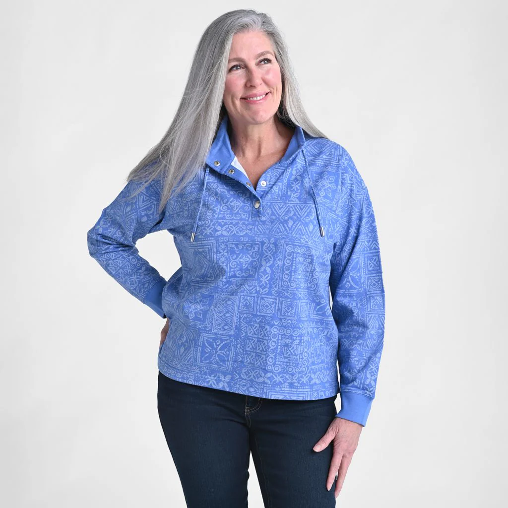 Christopher & Banks Patchwork Print Mock Neck Sweatshirt - Image 3