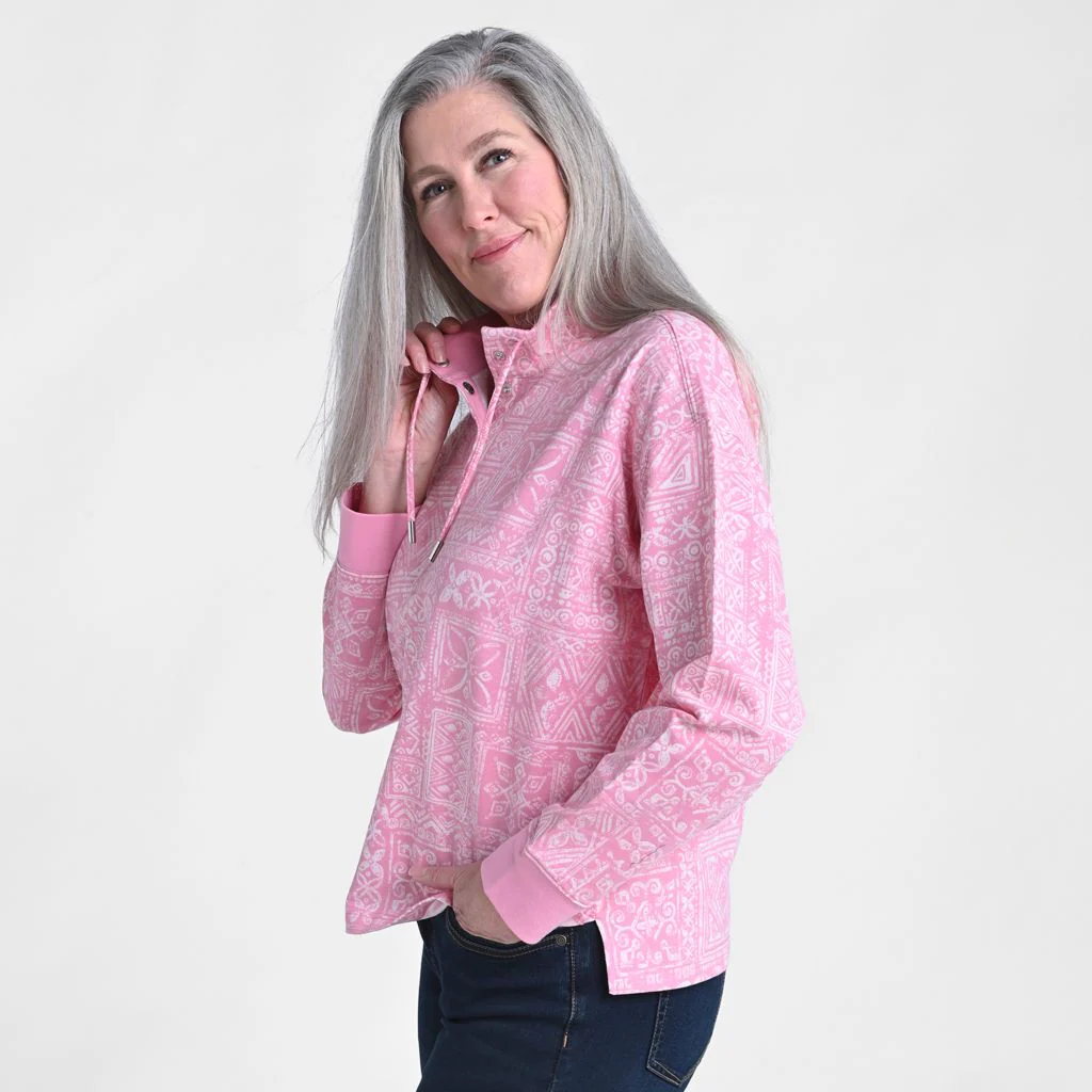 Christopher & Banks Patchwork Print Mock Neck Sweatshirt - Image 5