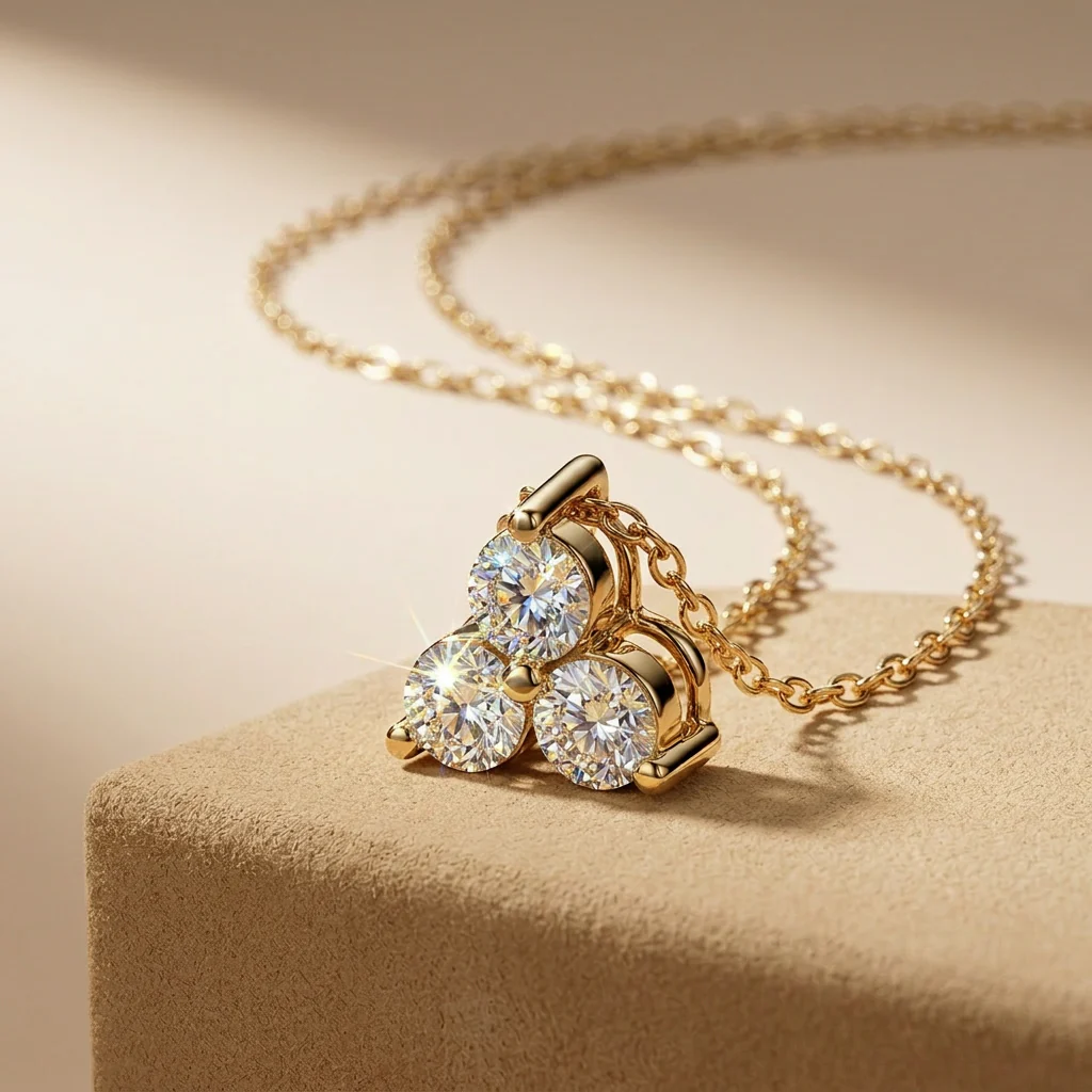 Peace Jewelers 14K Gold 0.50ctw Lab-Grown Diamond 3-Stone Trinity Pendant with Chain - Image 3