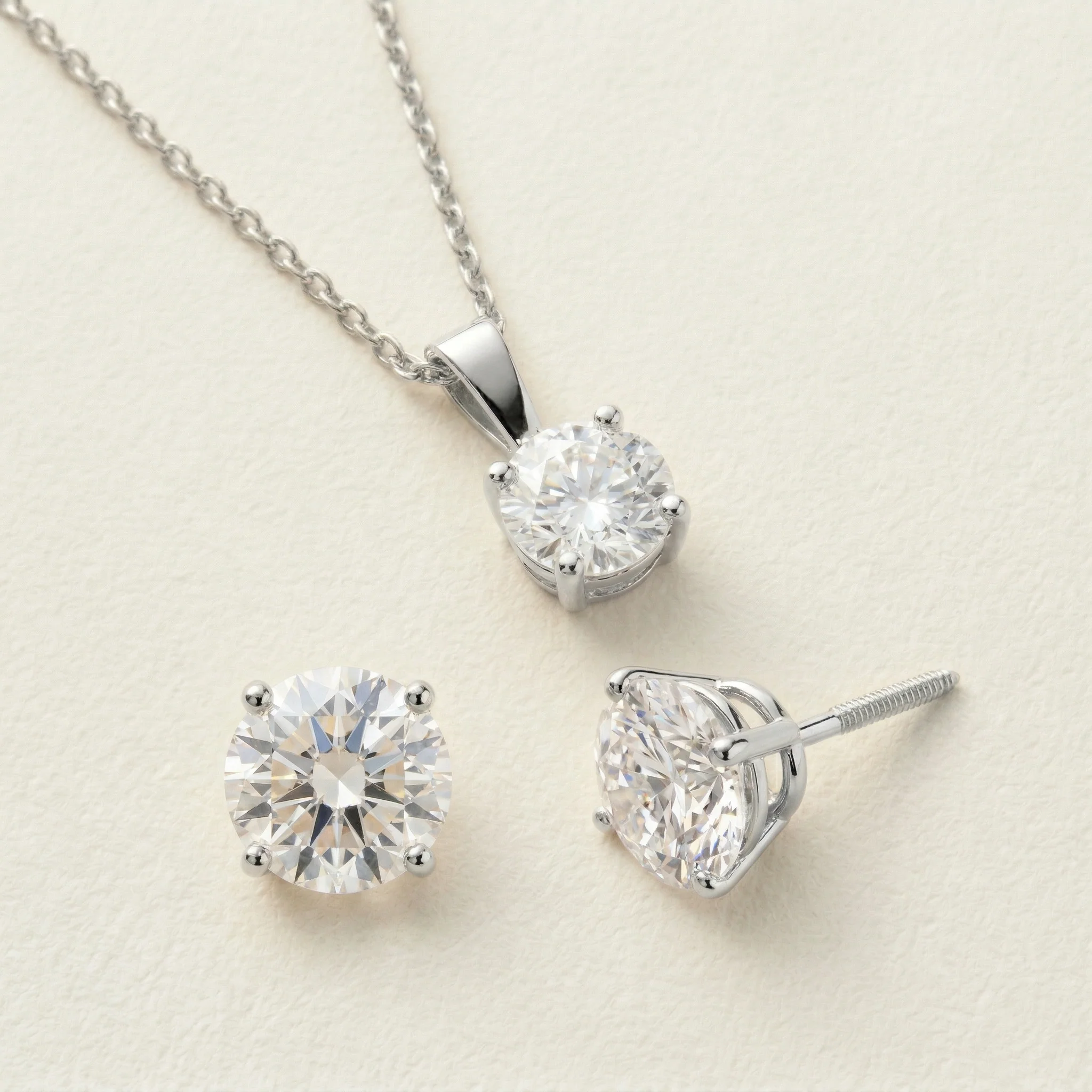 Peace Jewelers 14K Gold Lab-Grown Diamond Solitaire Pendant & Stud Earrings Set - Image 2