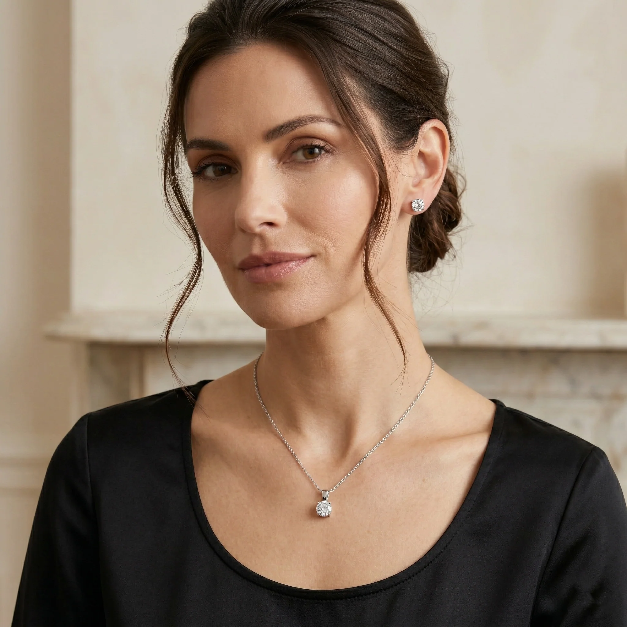 Peace Jewelers 14K Gold Lab-Grown Diamond Solitaire Pendant & Stud Earrings Set - Image 3