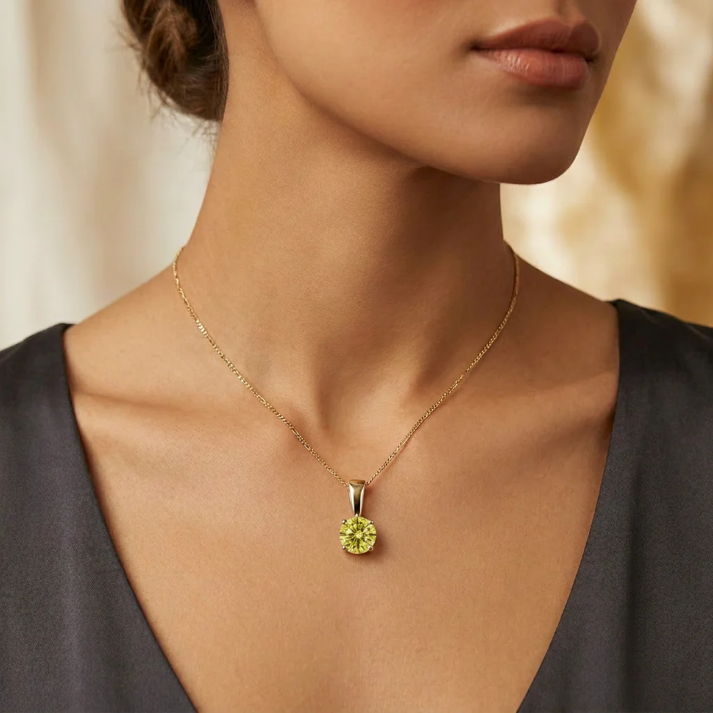 Peace Jewelers 14K Gold 2.00ctw Lab-Grown Diamond Fancy Yellow Solitaire Pendant with 18" Chain - Image 3