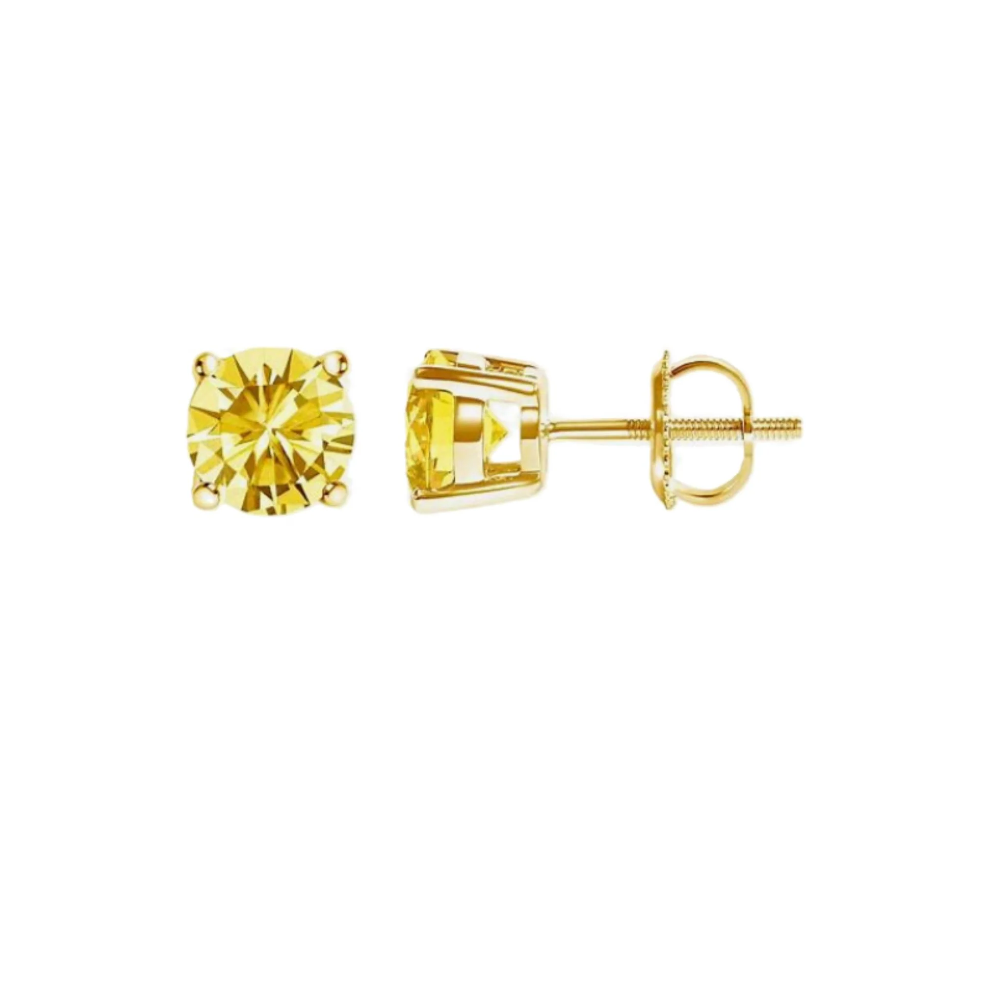 Peace Jewelers 14K Gold 2.00ctw Lab-Grown Diamond Fancy Yellow Solitaire Stud Earrings - Image 2