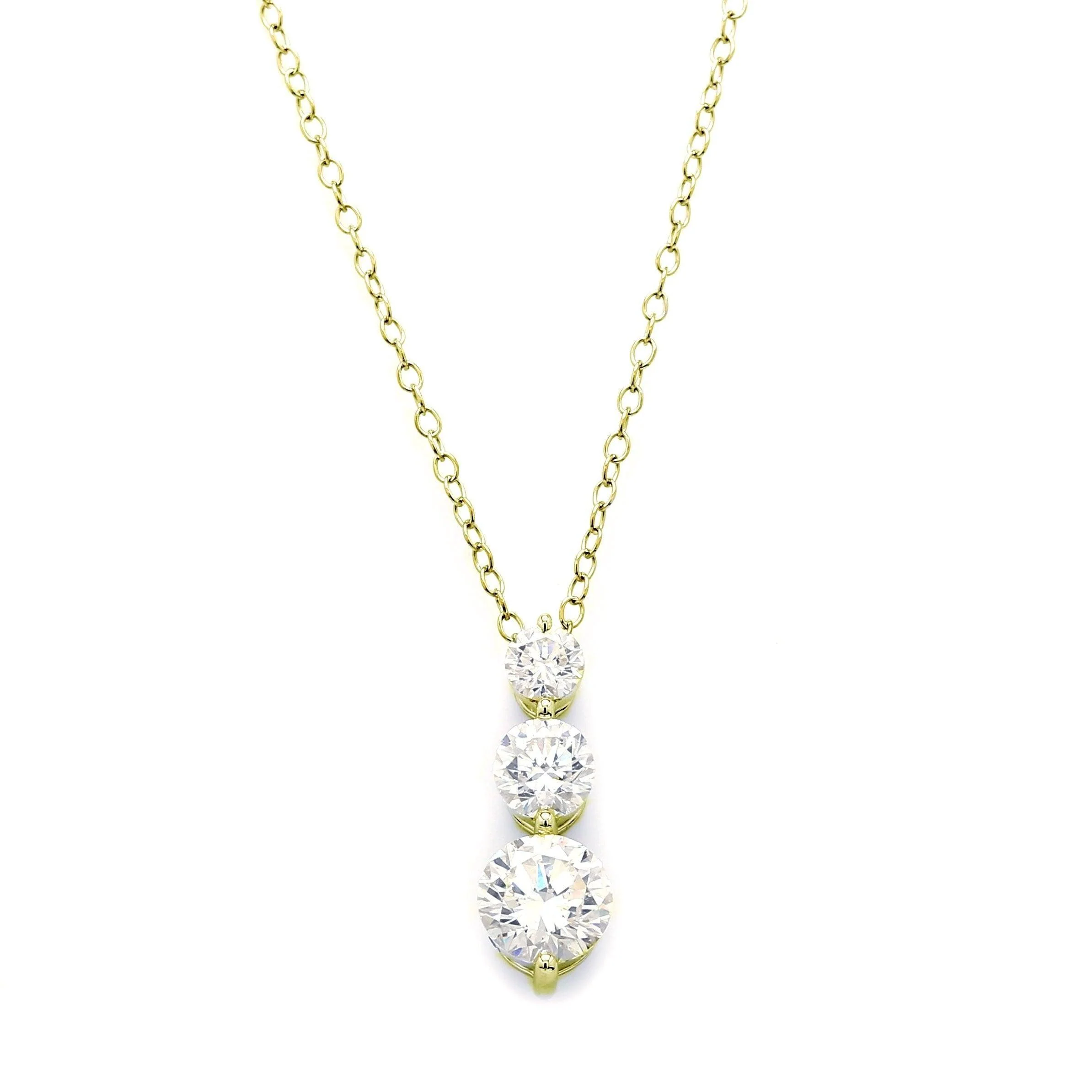Peace Jewelers 14K Gold Choice of Carat Lab-Grown Diamond 3-Stone Drop Pendant with Chain - Image 2