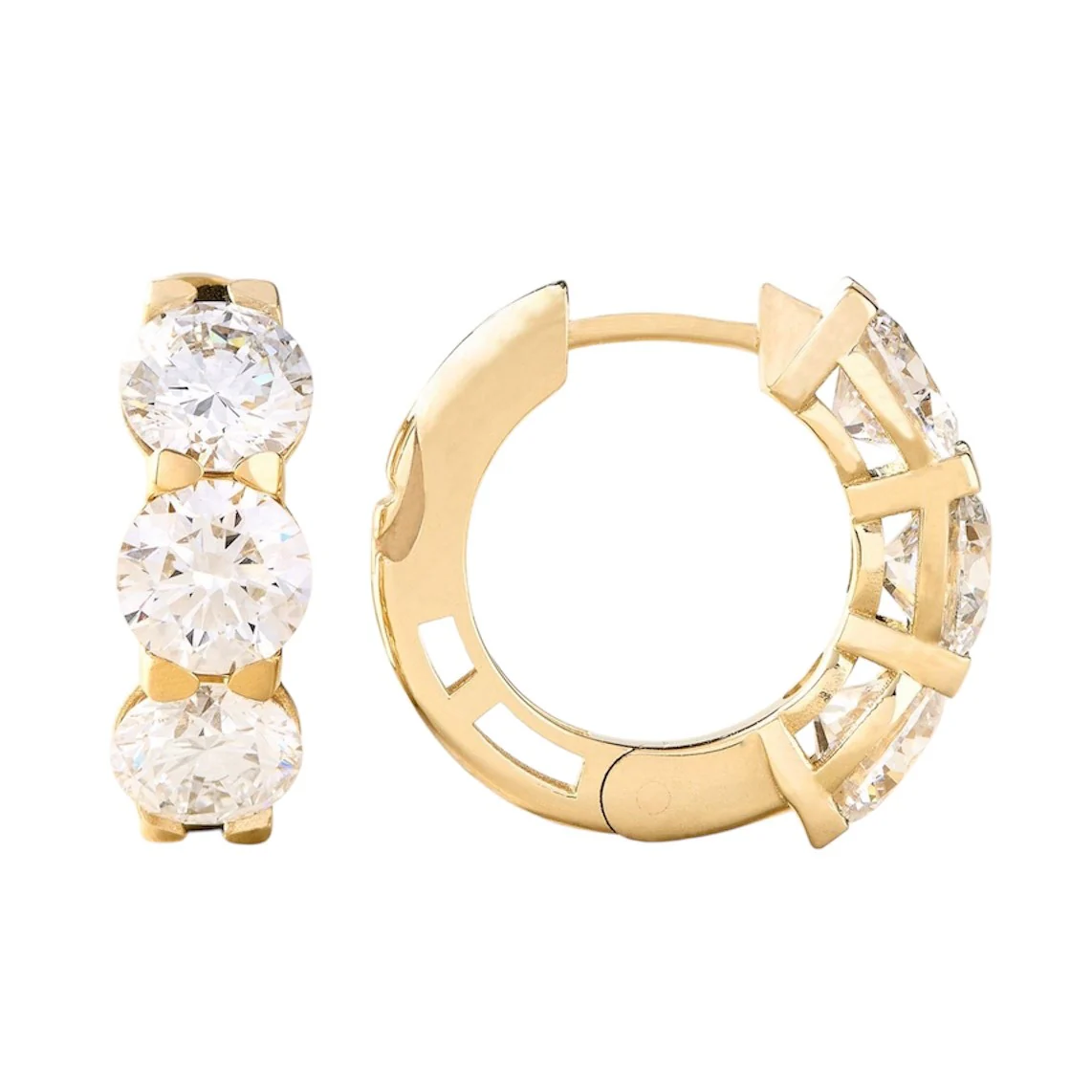 Peace Jewelers 14K Gold Choice of Carat Lab-Grown Diamond 3-Stone Huggie Hoop Earrings - Image 2