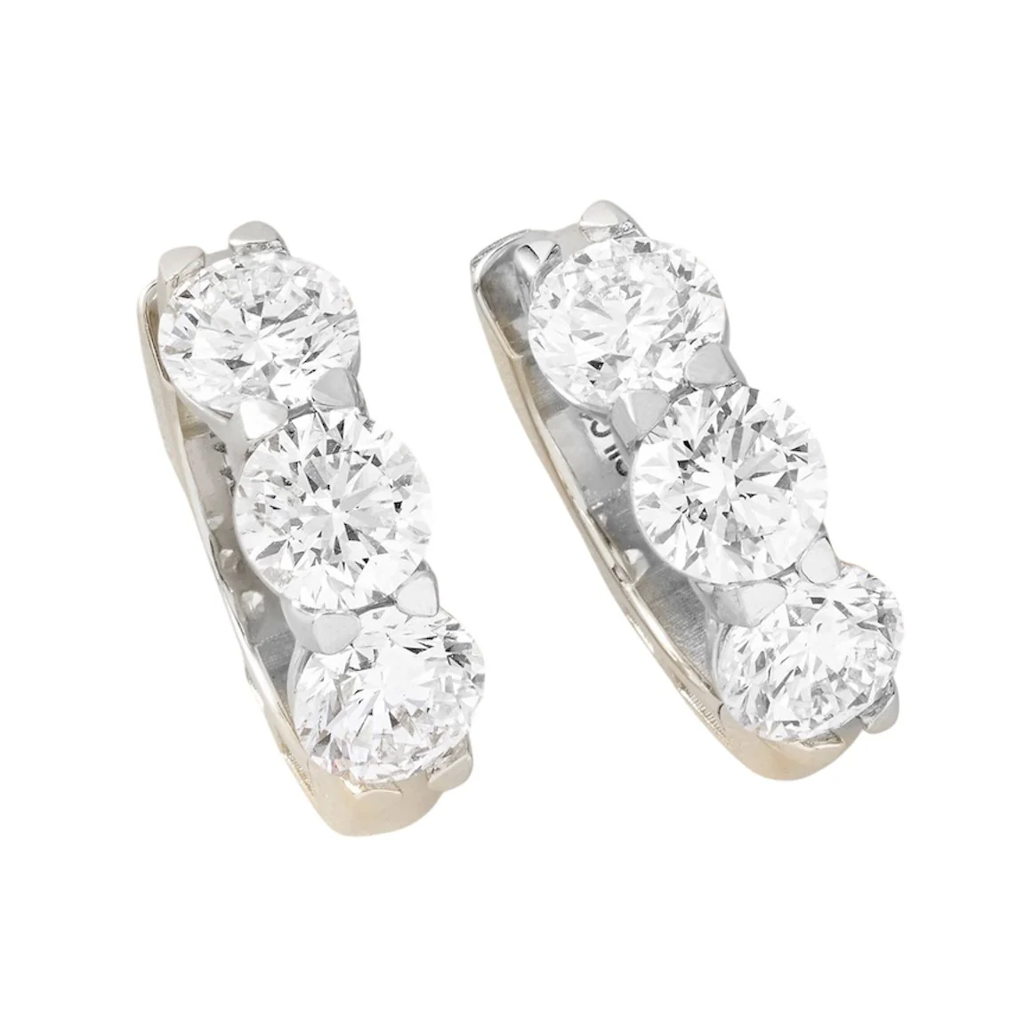 Peace Jewelers 14K Gold Choice of Carat Lab-Grown Diamond 3-Stone Huggie Hoop Earrings - Image 3