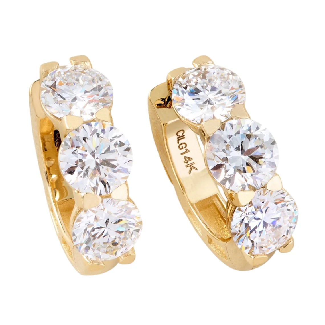 Peace Jewelers 14K Gold Choice of Carat Lab-Grown Diamond 3-Stone Huggie Hoop Earrings - Image 4
