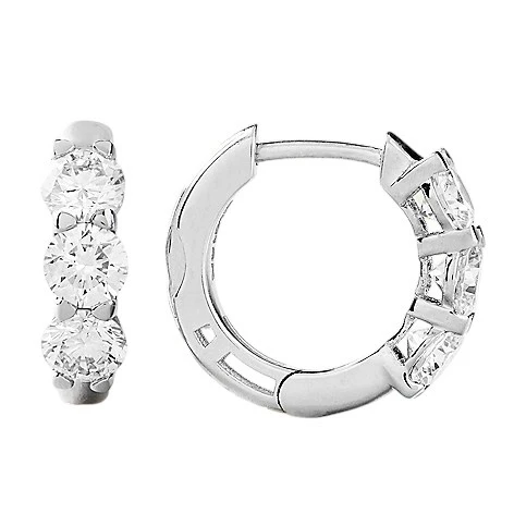Peace Jewelers 14K Gold Choice of Carat Lab-Grown Diamond 3-Stone Huggie Hoop Earrings - Image 5