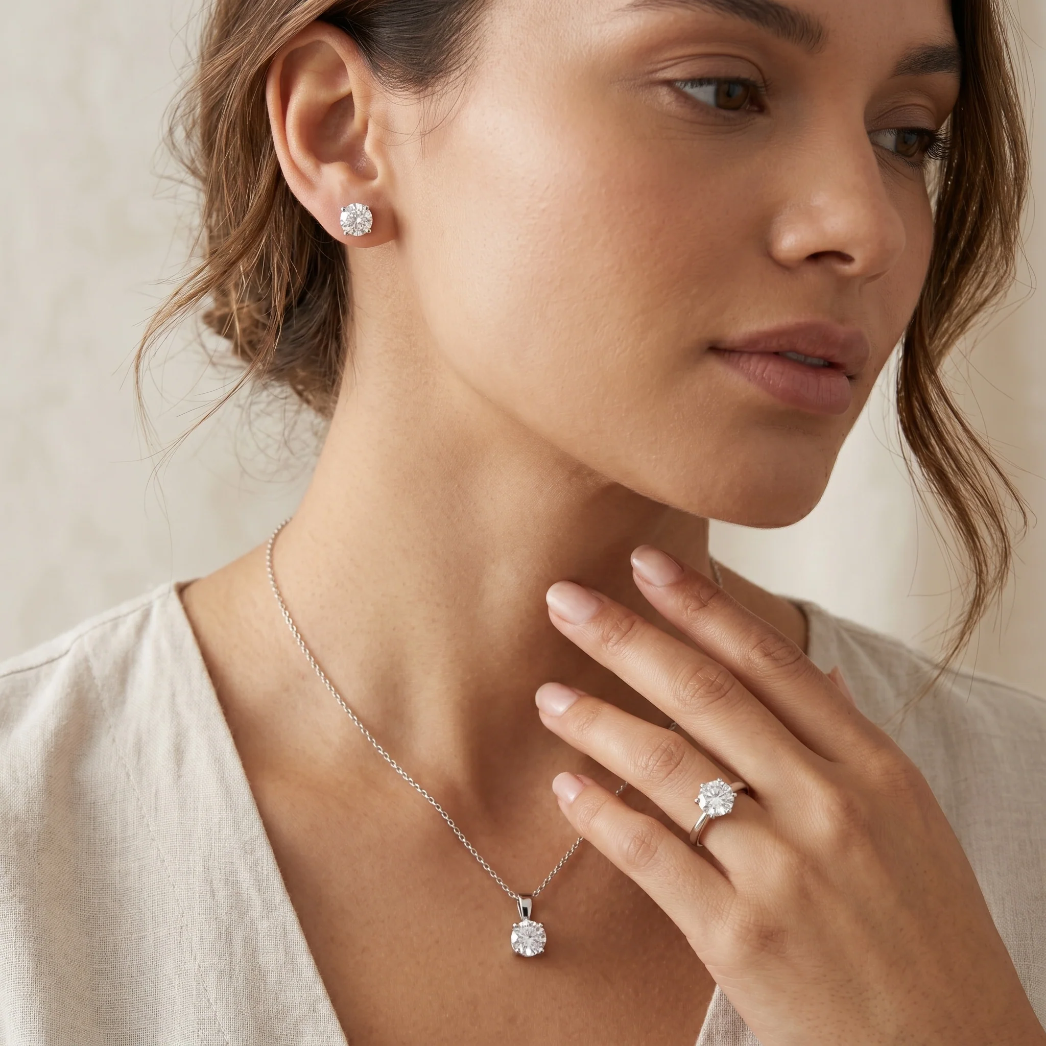 Peace Jewelers 14K Gold Lab-Grown Diamond Solitaire 3-Piece Suite - Image 3