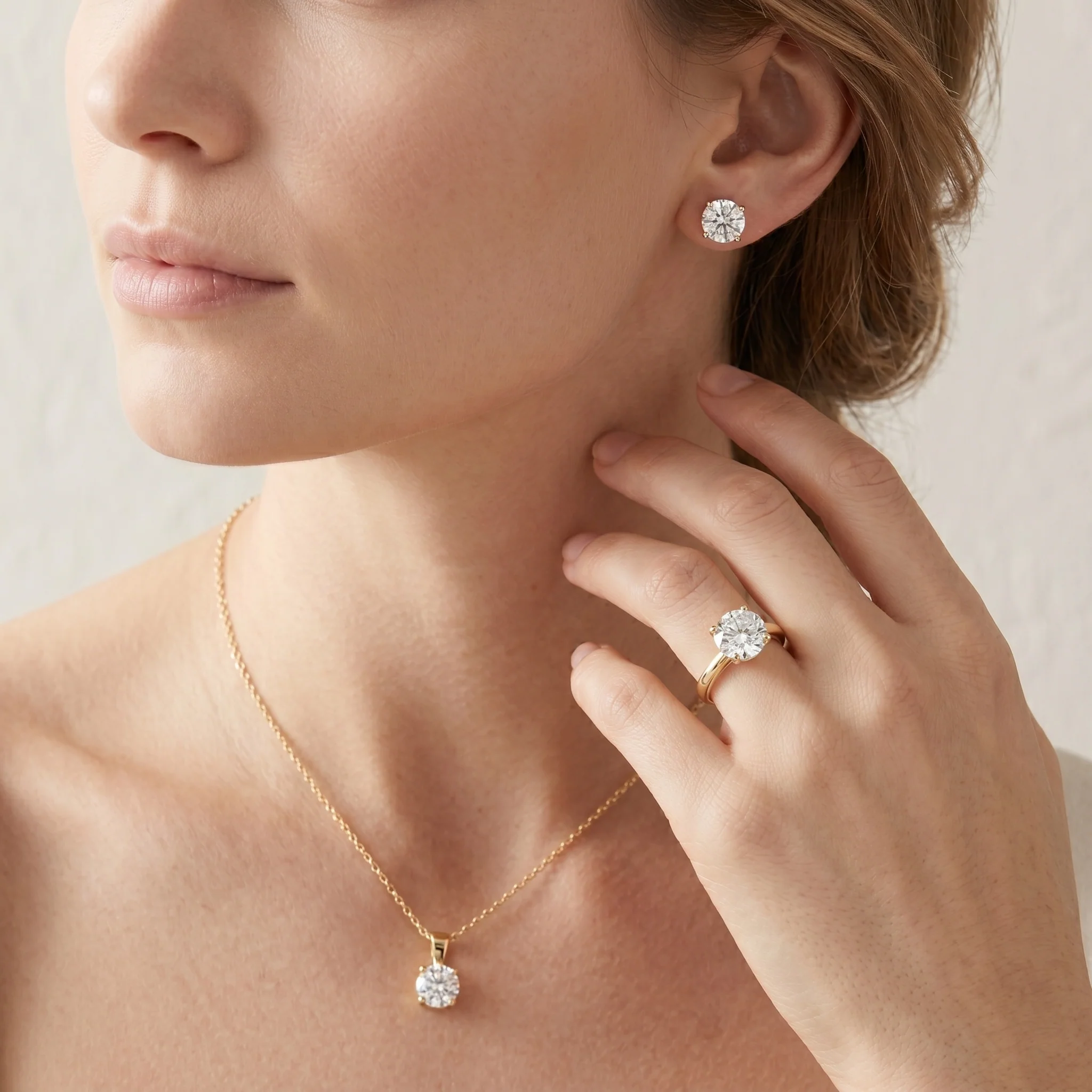 Peace Jewelers 14K Gold Lab-Grown Diamond Solitaire 3-Piece Suite - Image 4