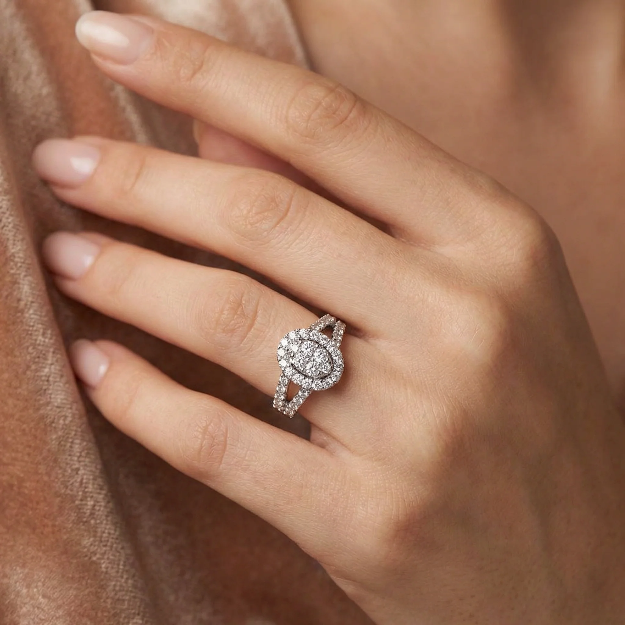 Peace Jewelers Sterling Silver 1.45ctw Lab-Grown Diamond Pave Halo Ring - Image 2