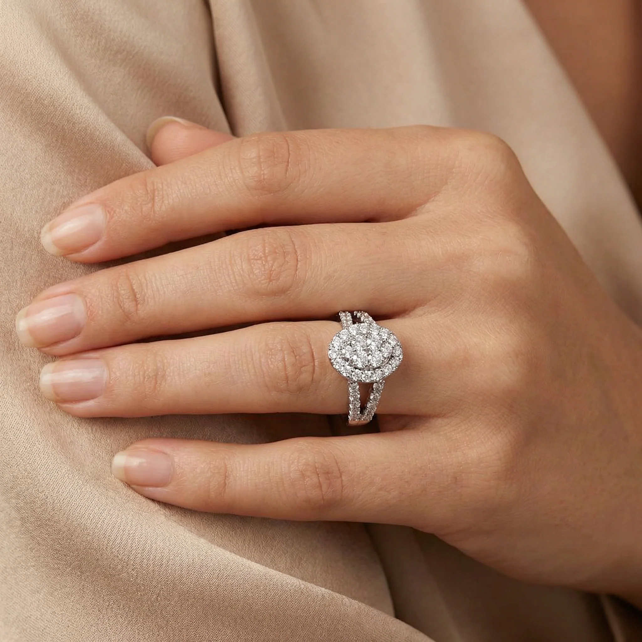 Peace Jewelers Sterling Silver 1.45ctw Lab-Grown Diamond Pave Halo Ring - Image 3