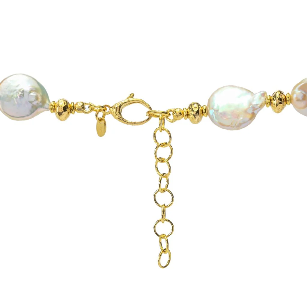 18K Gold Plated 13.5-15.5mm Keshi Cultured Pearl Necklace - Image 2