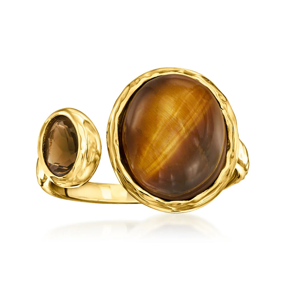 Pinctore 18K Gold Plated 12x10mm Opaque & Faceted Gem "Toi et Moi" Ring - Image 2