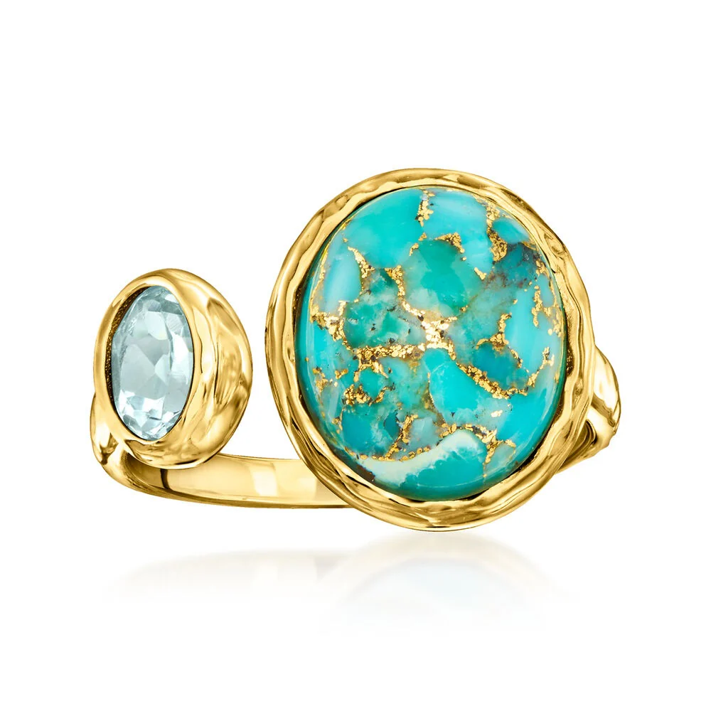Pinctore 18K Gold Plated 12x10mm Opaque & Faceted Gem "Toi et Moi" Ring - Image 3