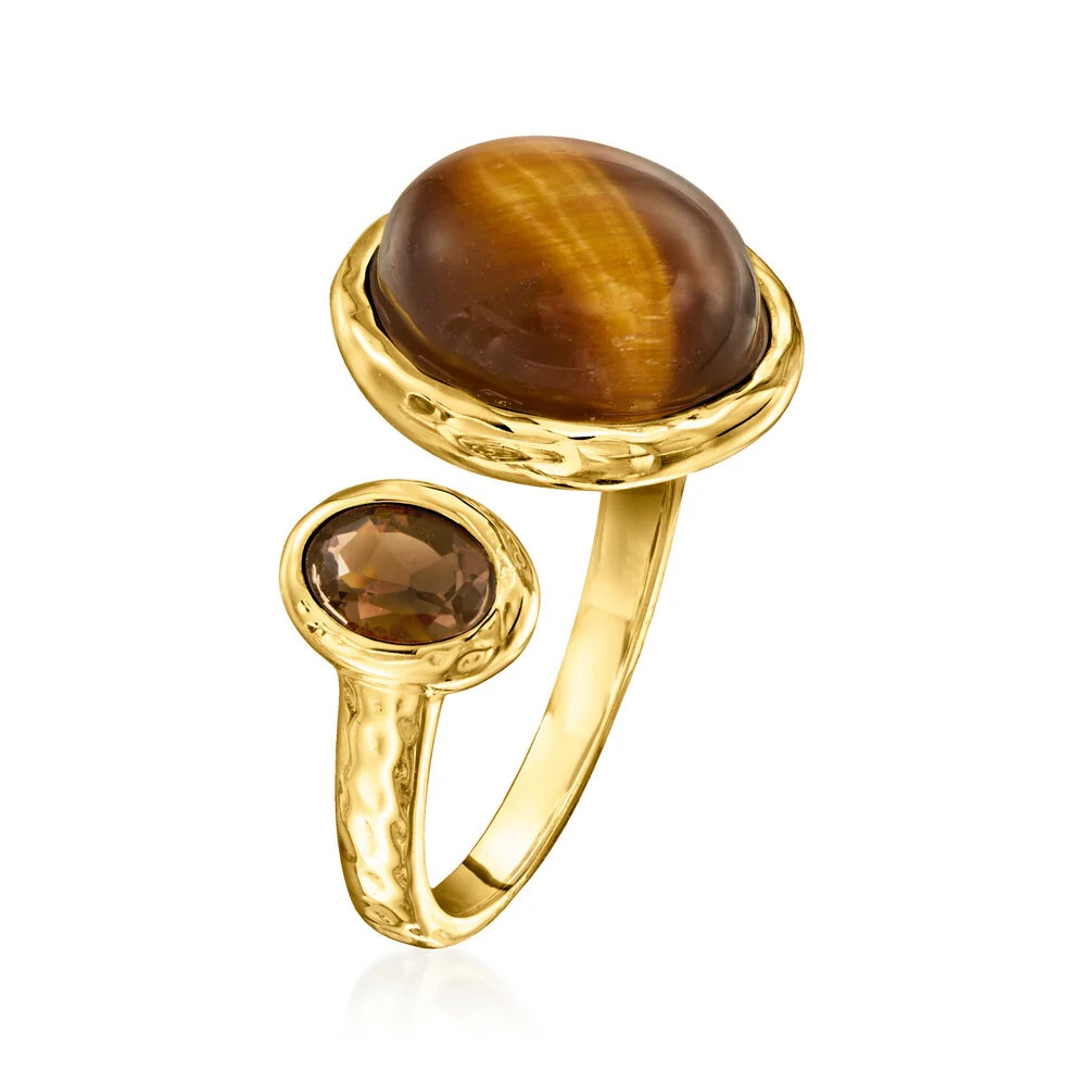 Pinctore 18K Gold Plated 12x10mm Opaque & Faceted Gem "Toi et Moi" Ring - Image 4