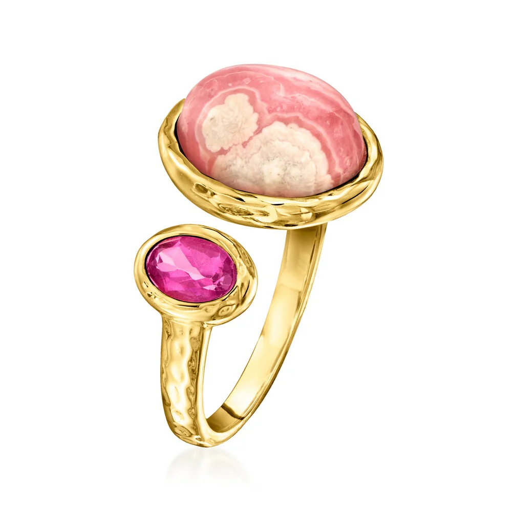 Pinctore 18K Gold Plated 12x10mm Opaque & Faceted Gem "Toi et Moi" Ring - Image 5