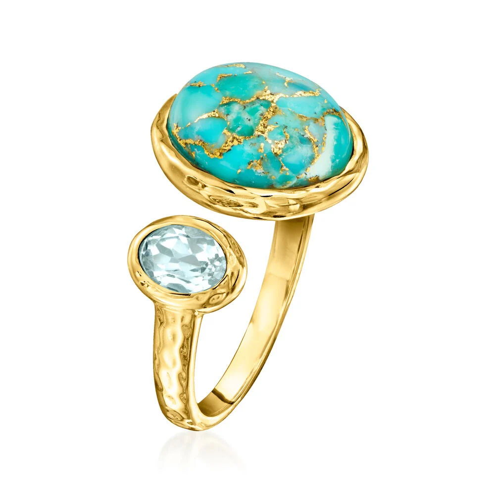 Pinctore 18K Gold Plated 12x10mm Opaque & Faceted Gem "Toi et Moi" Ring - Image 6