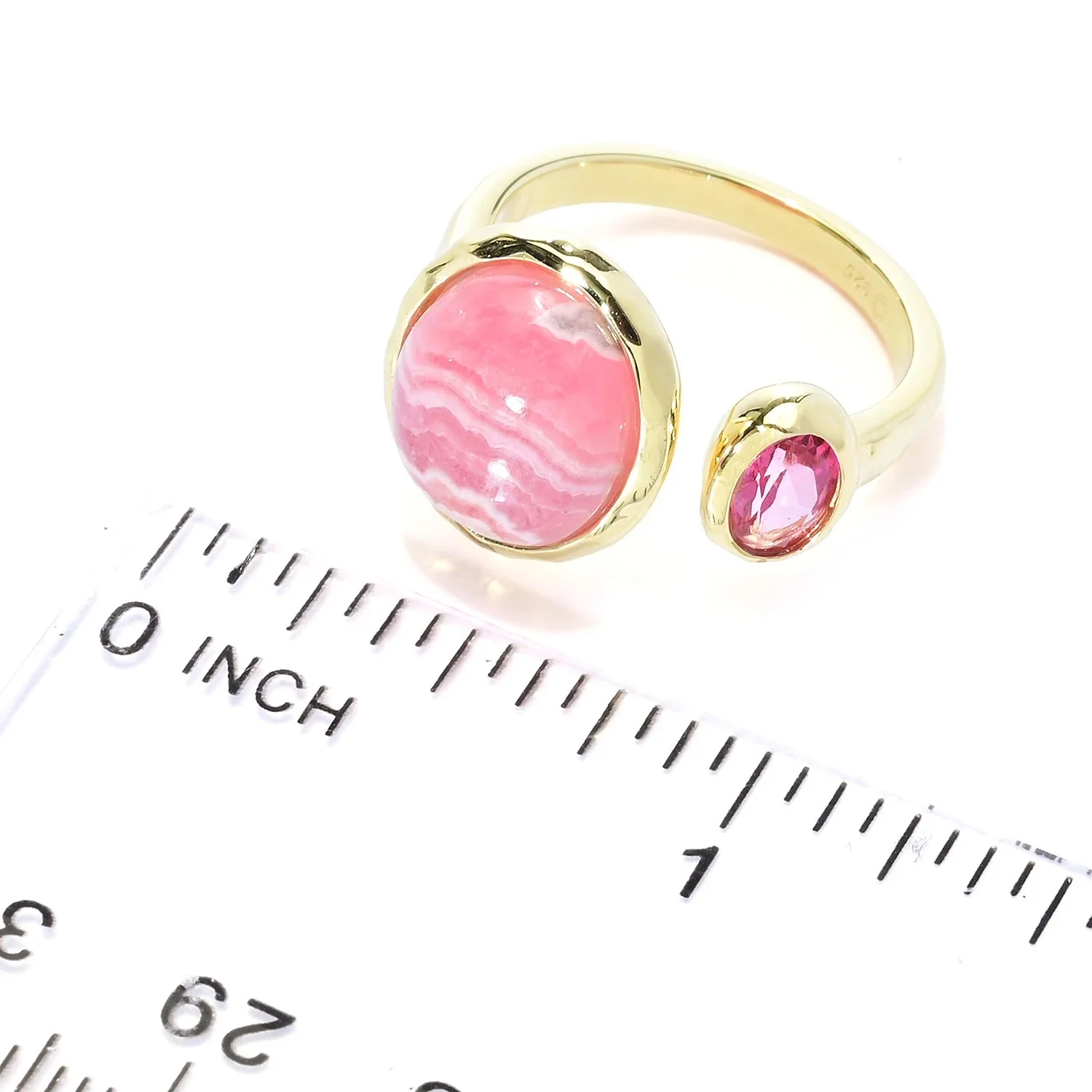 Pinctore 18K Gold Plated 12x10mm Opaque & Faceted Gem "Toi et Moi" Ring - Image 7