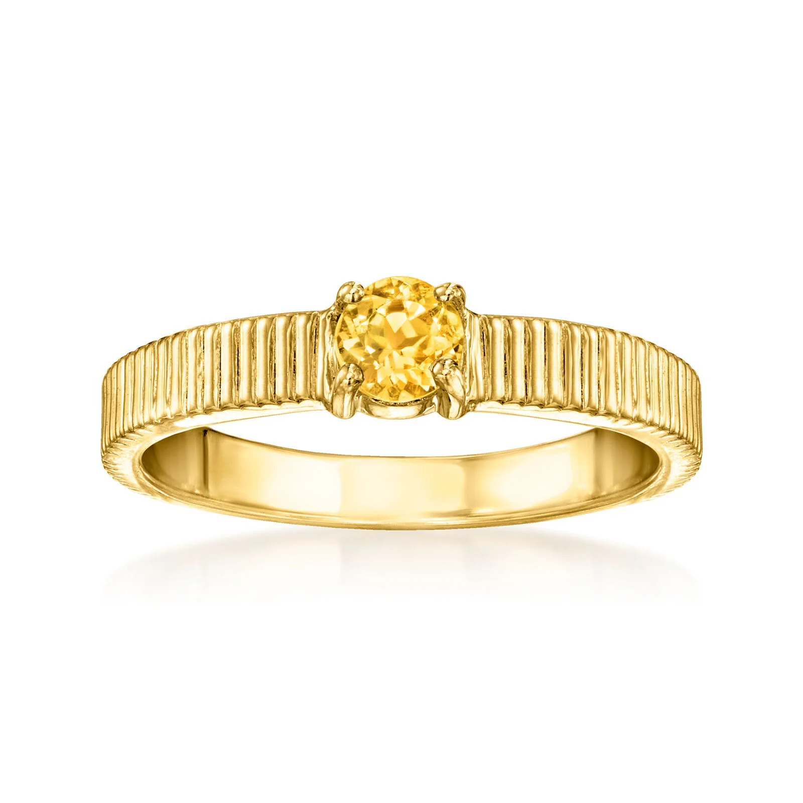 Pinctore 18K Gold Plated 4mm Gemstone Solitaire Textured Ring - Image 10