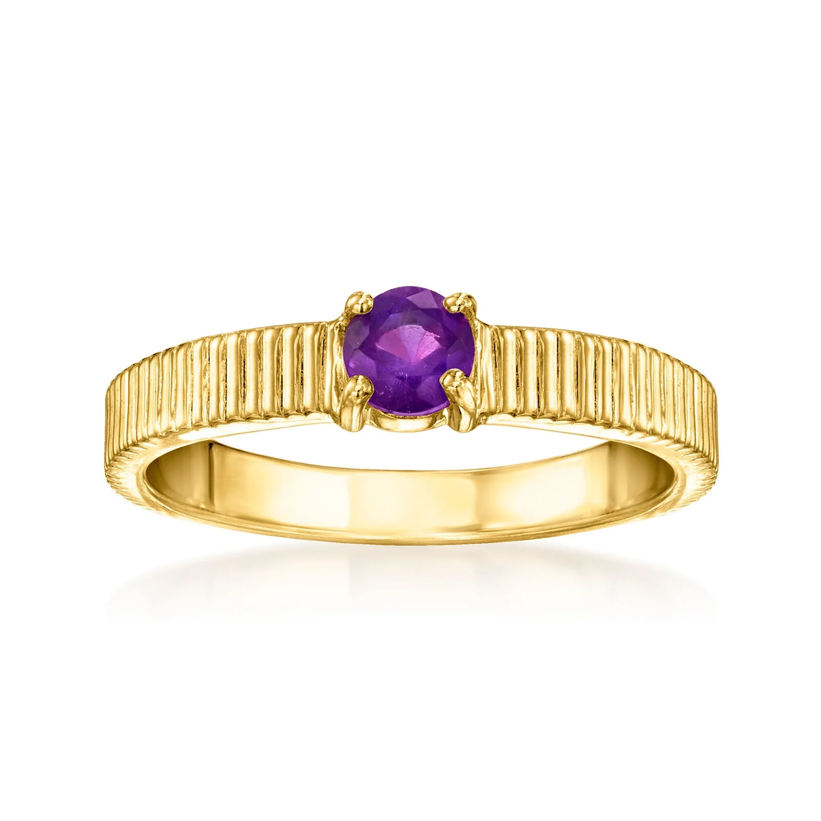 Pinctore 18K Gold Plated 4mm Gemstone Solitaire Textured Ring - Image 11
