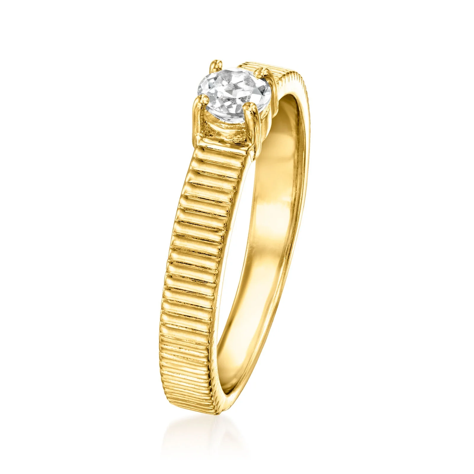 Pinctore 18K Gold Plated 4mm Gemstone Solitaire Textured Ring - Image 13