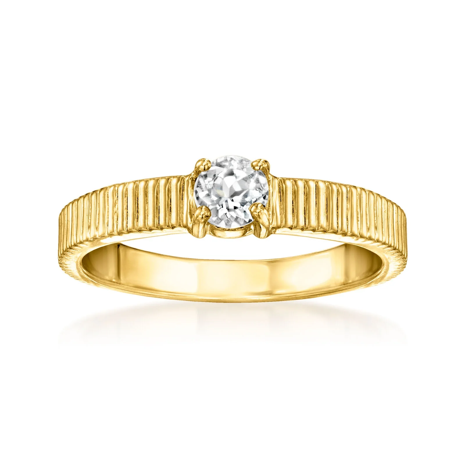 Pinctore 18K Gold Plated 4mm Gemstone Solitaire Textured Ring - Image 2
