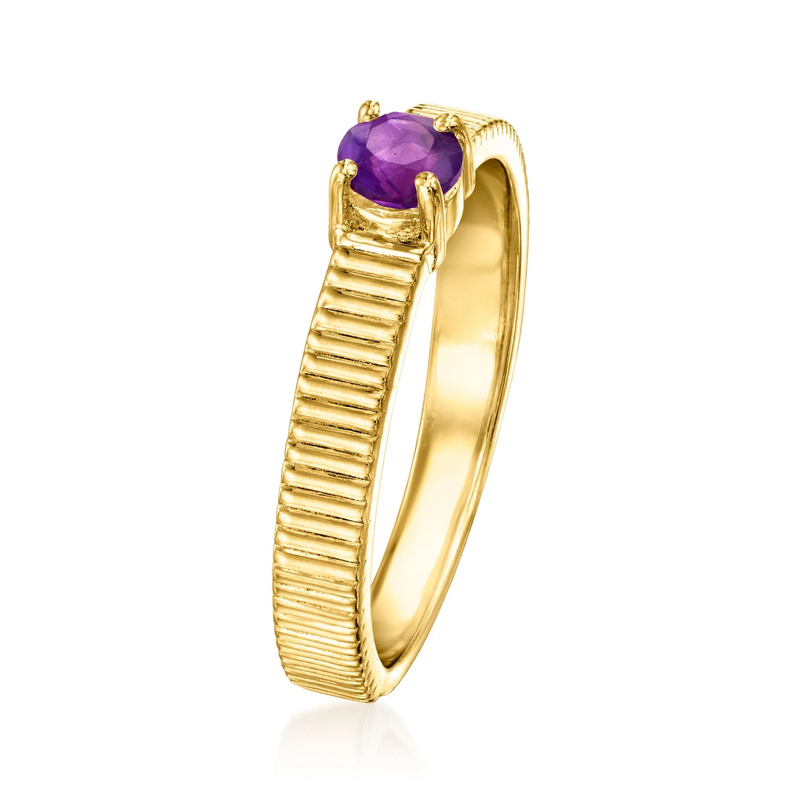 Pinctore 18K Gold Plated 4mm Gemstone Solitaire Textured Ring - Image 22