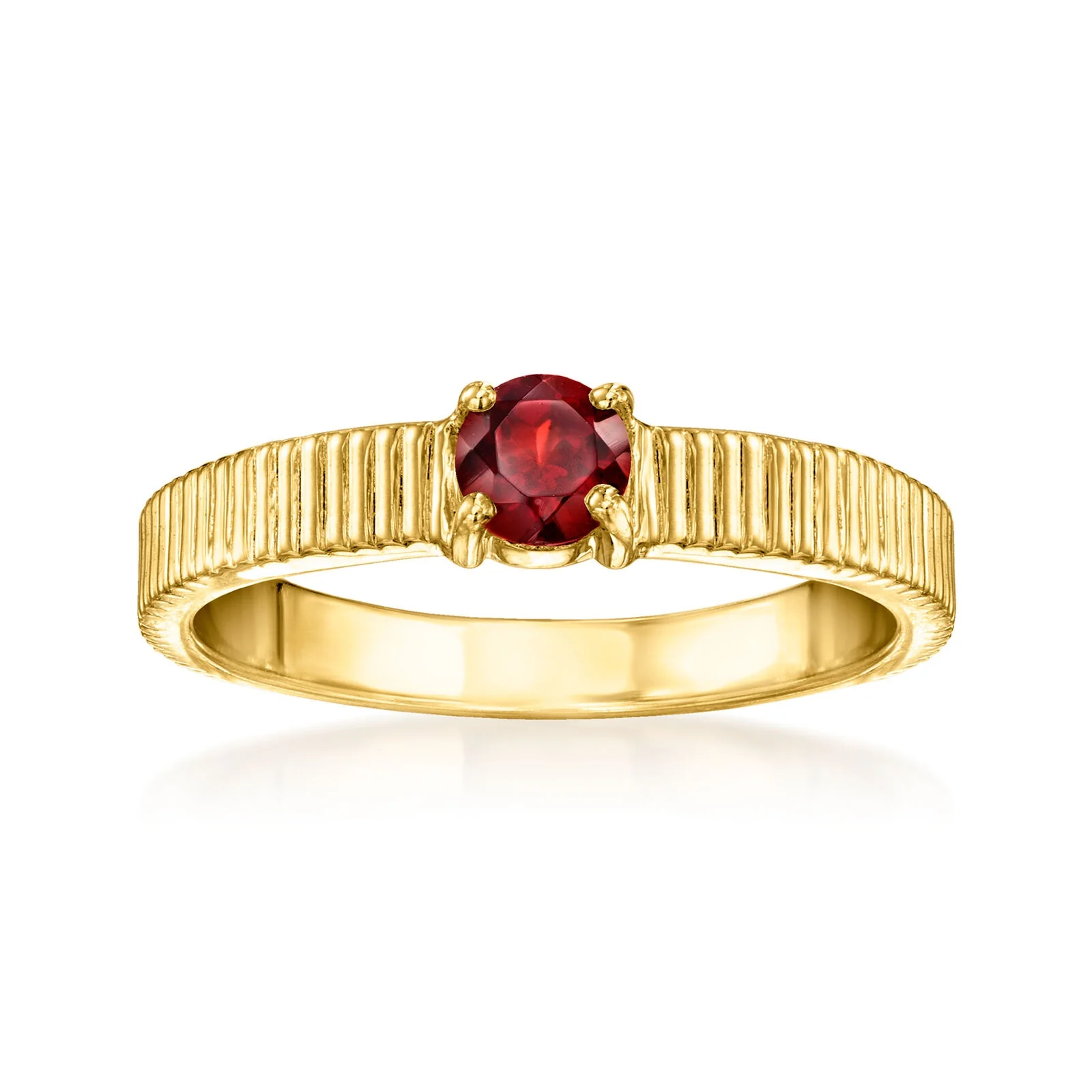 Pinctore 18K Gold Plated 4mm Gemstone Solitaire Textured Ring - Image 4