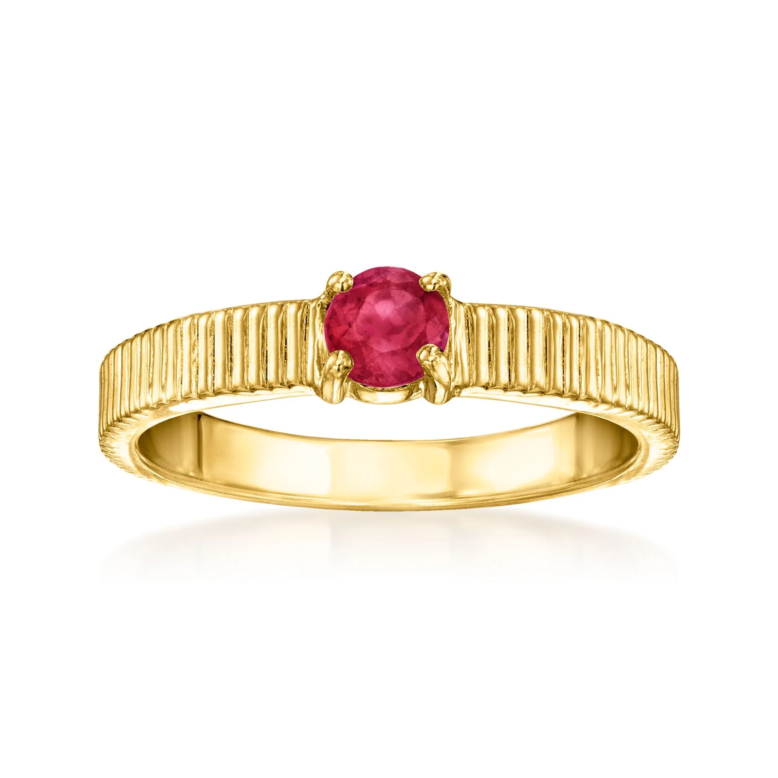 Pinctore 18K Gold Plated 4mm Gemstone Solitaire Textured Ring - Image 6