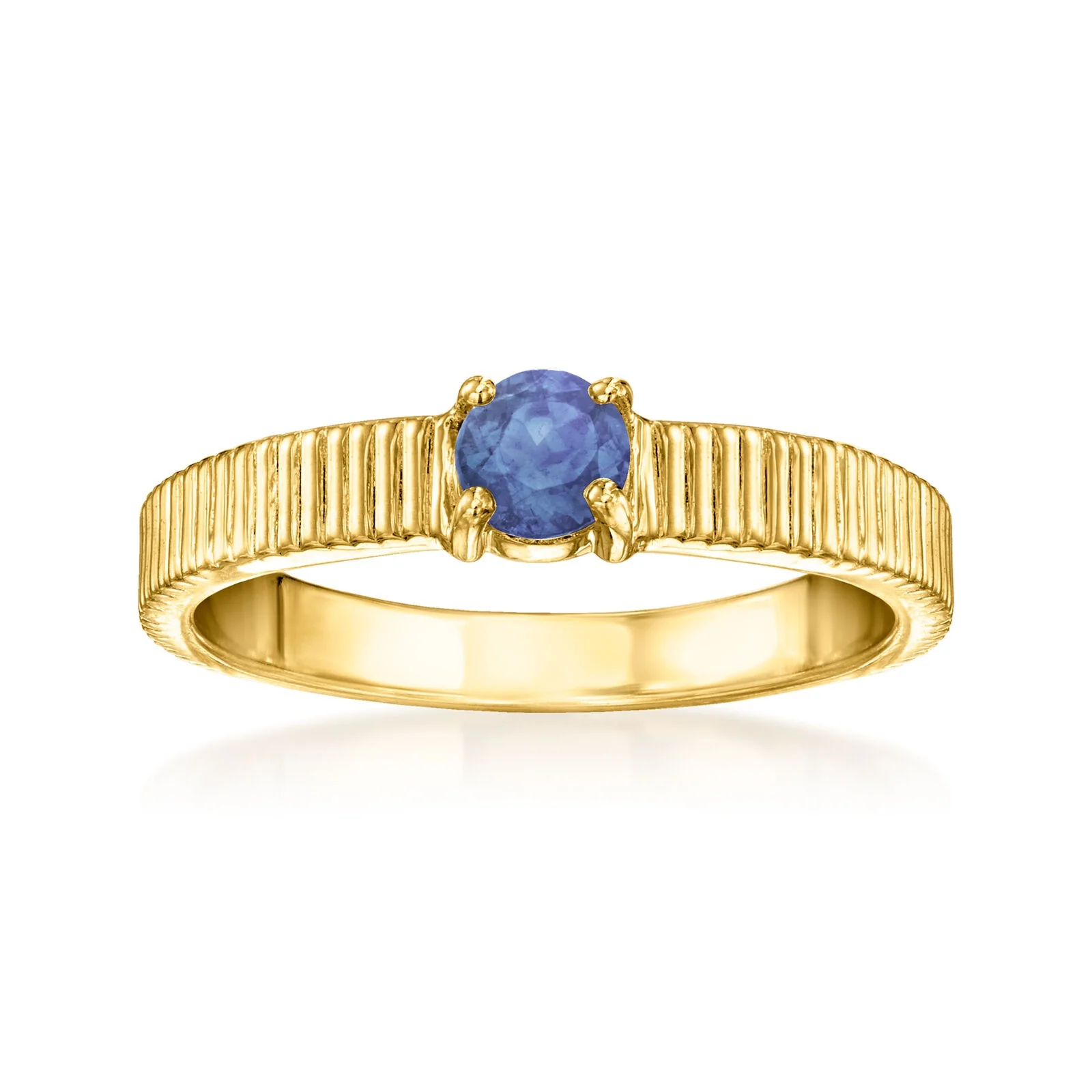 Pinctore 18K Gold Plated 4mm Gemstone Solitaire Textured Ring - Image 7