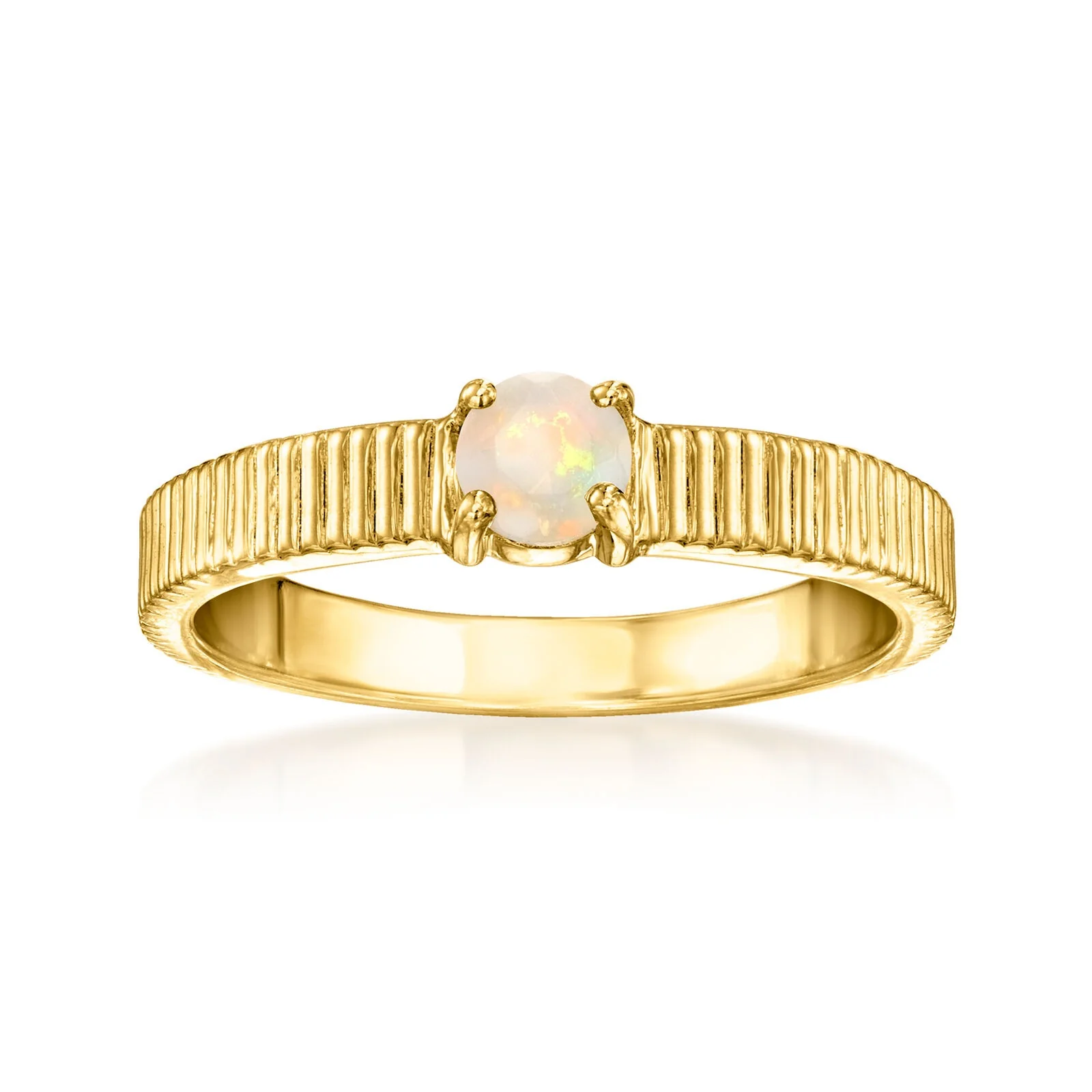 Pinctore 18K Gold Plated 4mm Gemstone Solitaire Textured Ring - Image 8