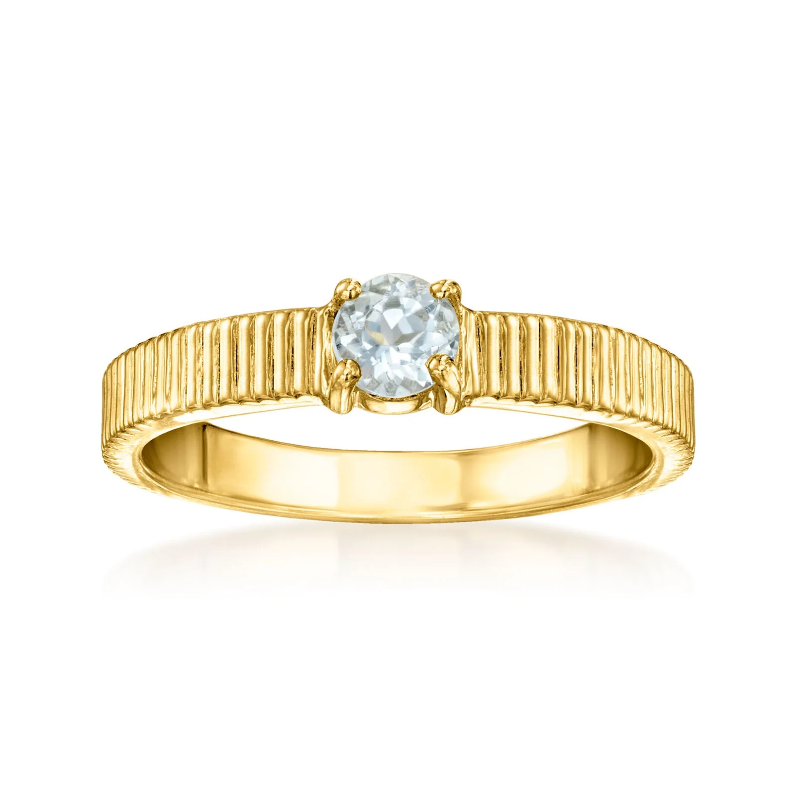 Pinctore 18K Gold Plated 4mm Gemstone Solitaire Textured Ring - Image 9