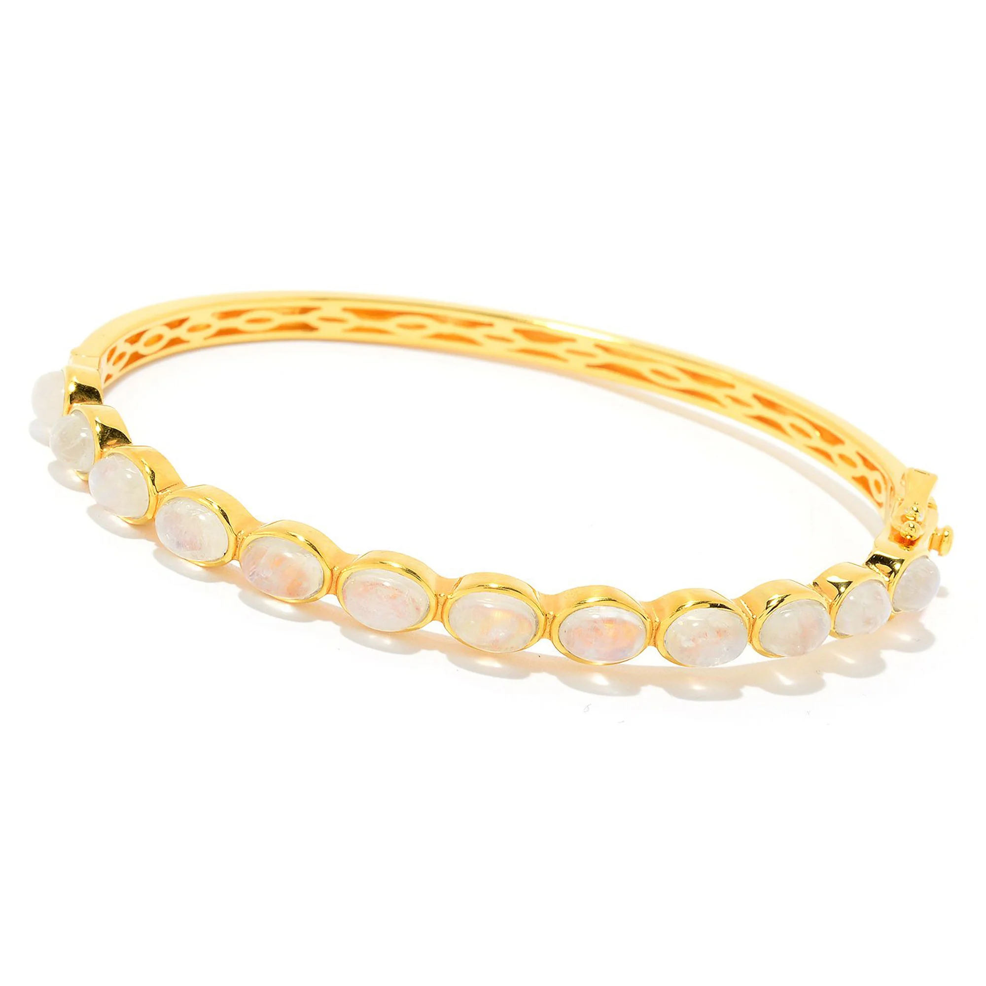 Pinctore 18K Gold Plated 6x4mm Opaque Gemstone Hinged Bangle Bracelet - Image 2