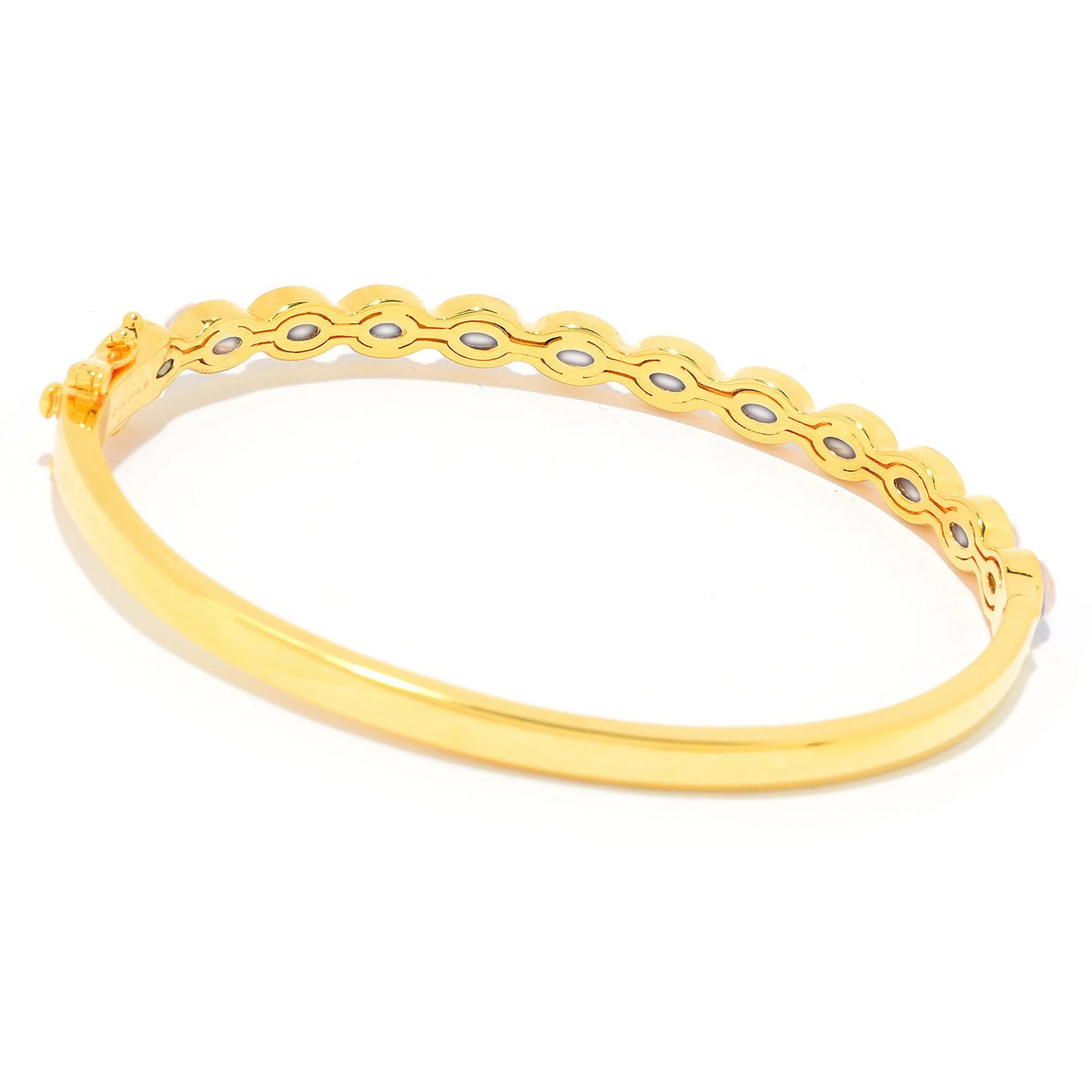 Pinctore 18K Gold Plated 6x4mm Opaque Gemstone Hinged Bangle Bracelet - Image 3
