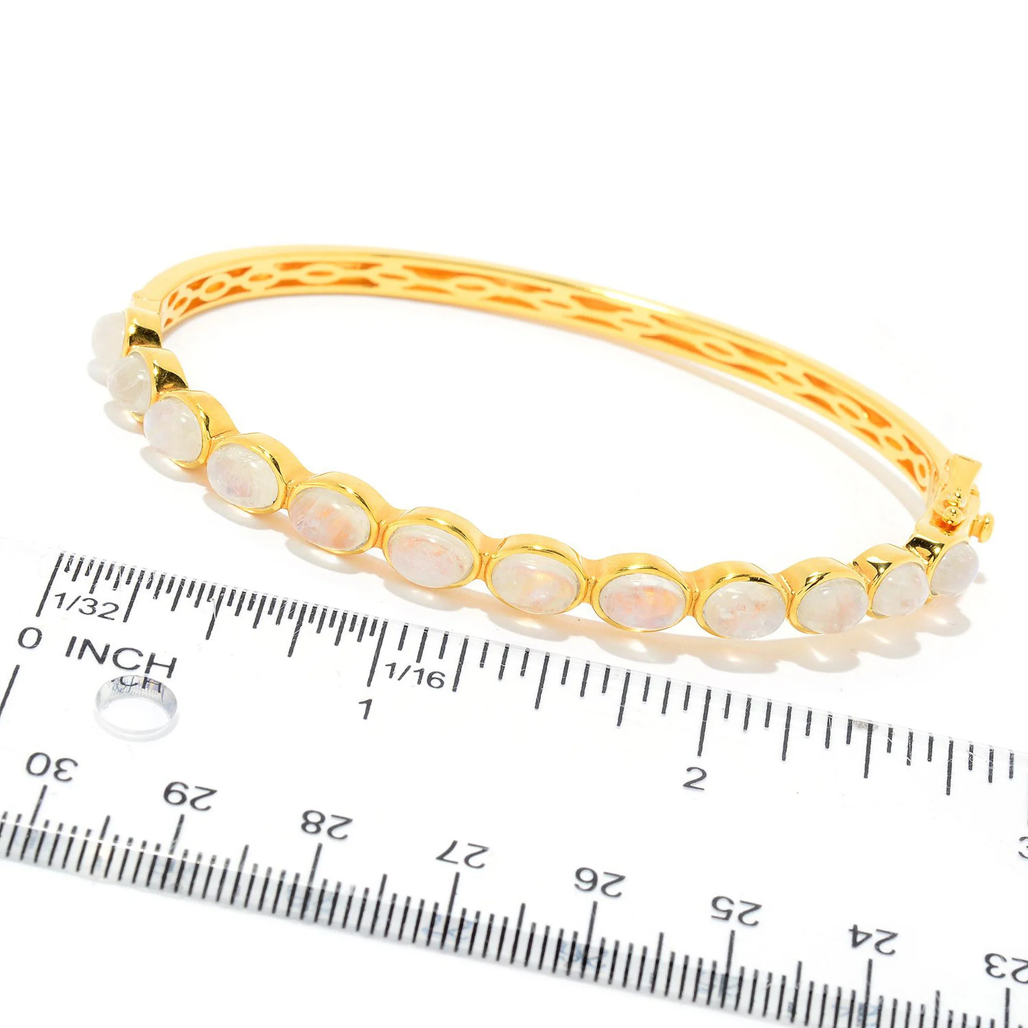 Pinctore 18K Gold Plated 6x4mm Opaque Gemstone Hinged Bangle Bracelet - Image 4