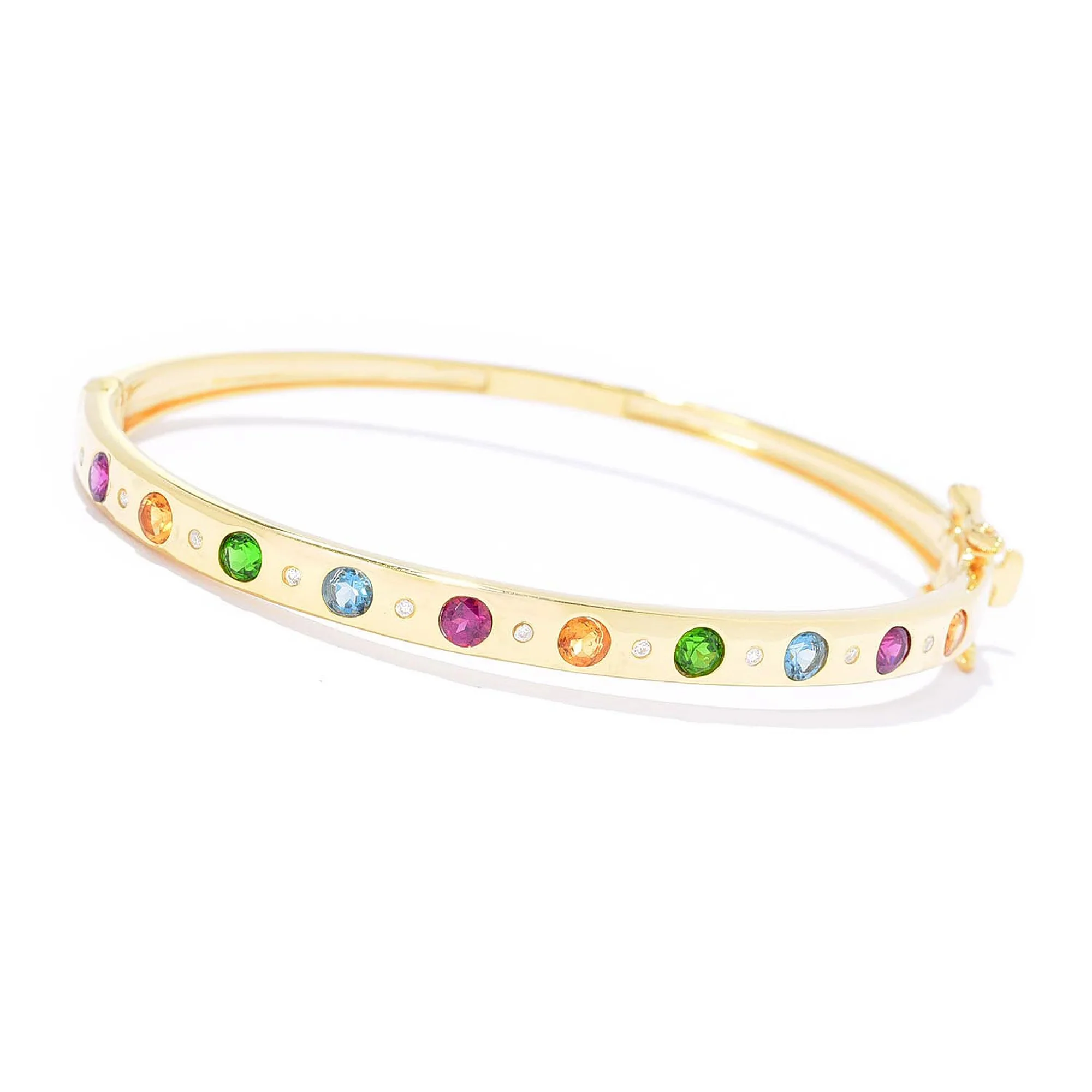Pinctore 18K Gold Plated Gemstone Inset Hinged Bangle Bracelet - Image 2