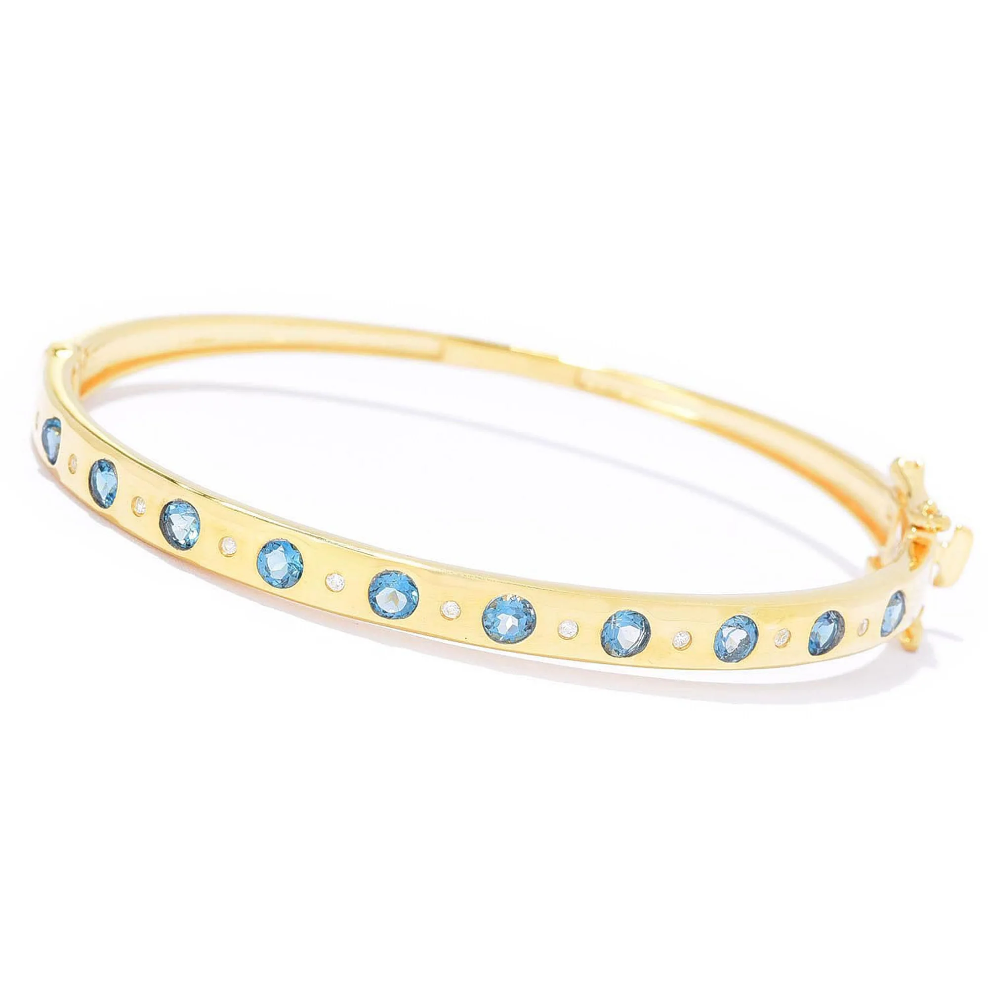 Pinctore 18K Gold Plated Gemstone Inset Hinged Bangle Bracelet - Image 3